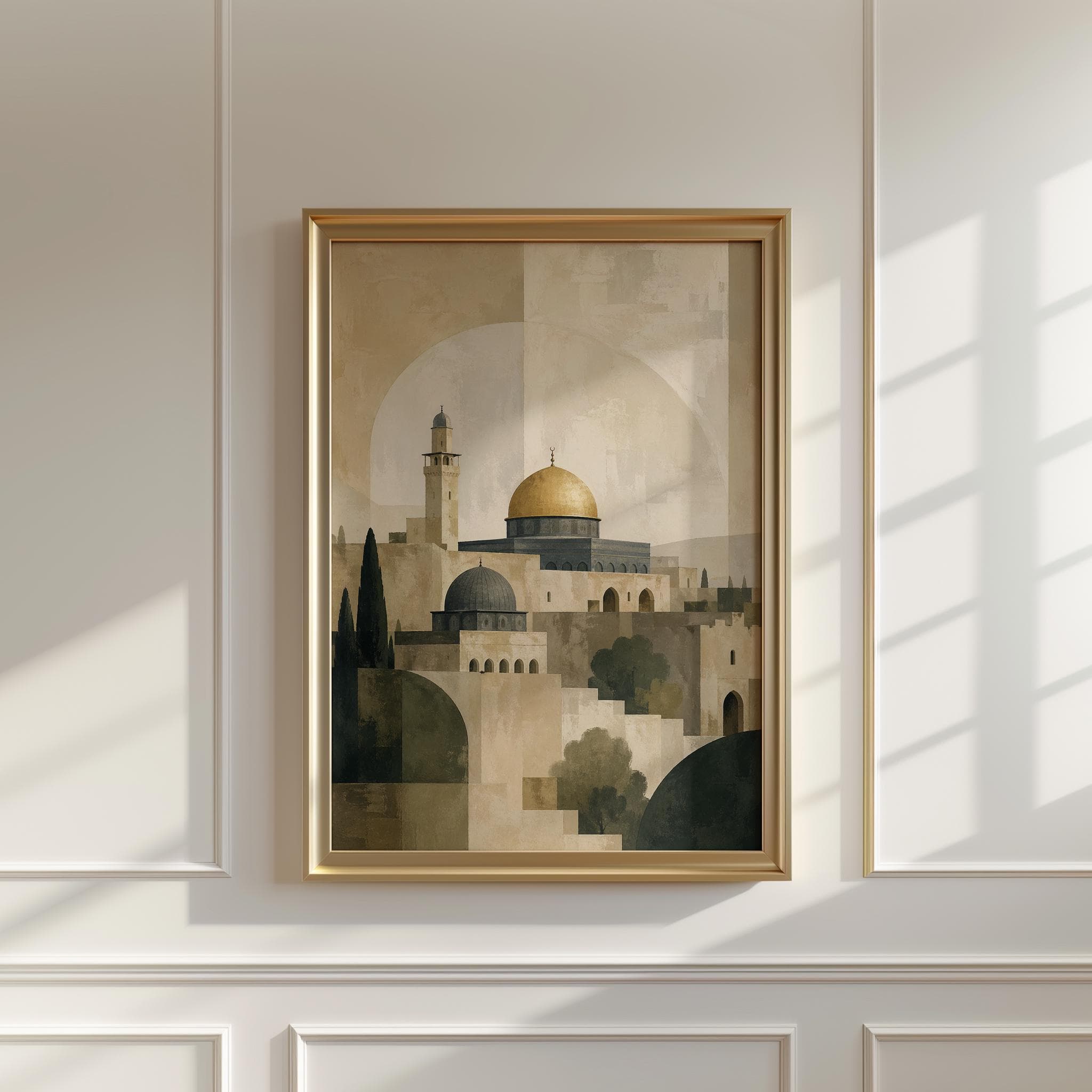 Al Aqsa Wall Art Print, Dome of the Rock Islamic Art, Abstract Mosque Architecture, Neutral Muslim Home Decor - image 4