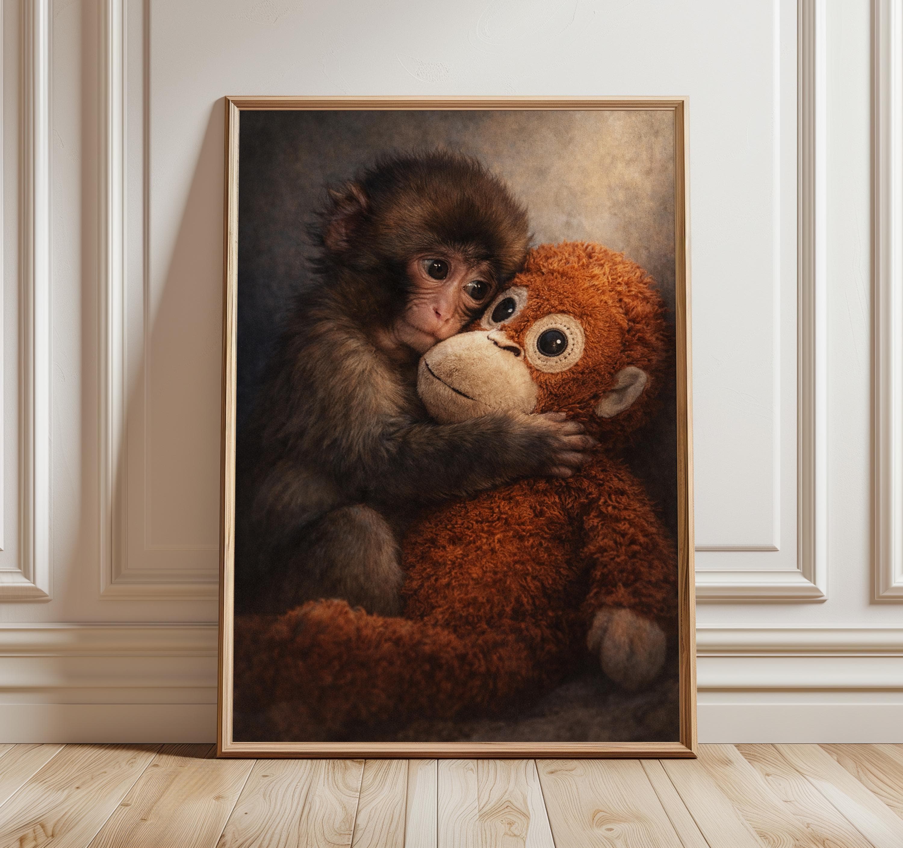 Punch Monkey Wall Art Print, Cute Baby Monkey Poster, Viral Monkey Illustration, Nursery Animal Decor, Cozy Kids Room Artwork