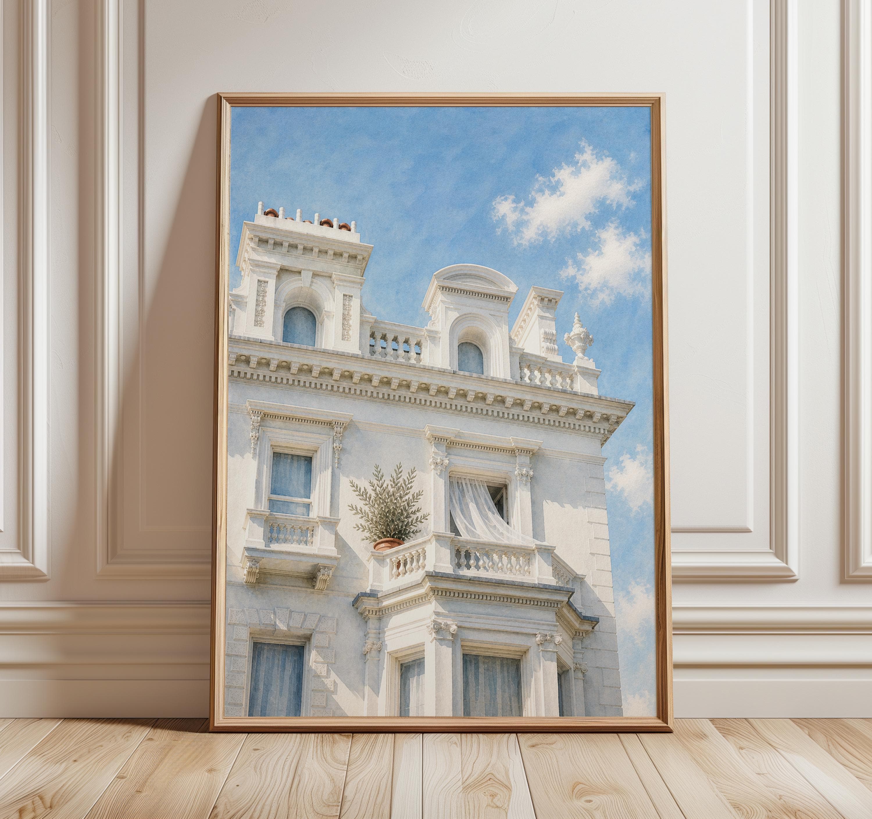 Notting Hill Wall Art Print, London Townhouse Painting Print, White Architecture Poster, Summer European Facade Wall Decor, London Poster