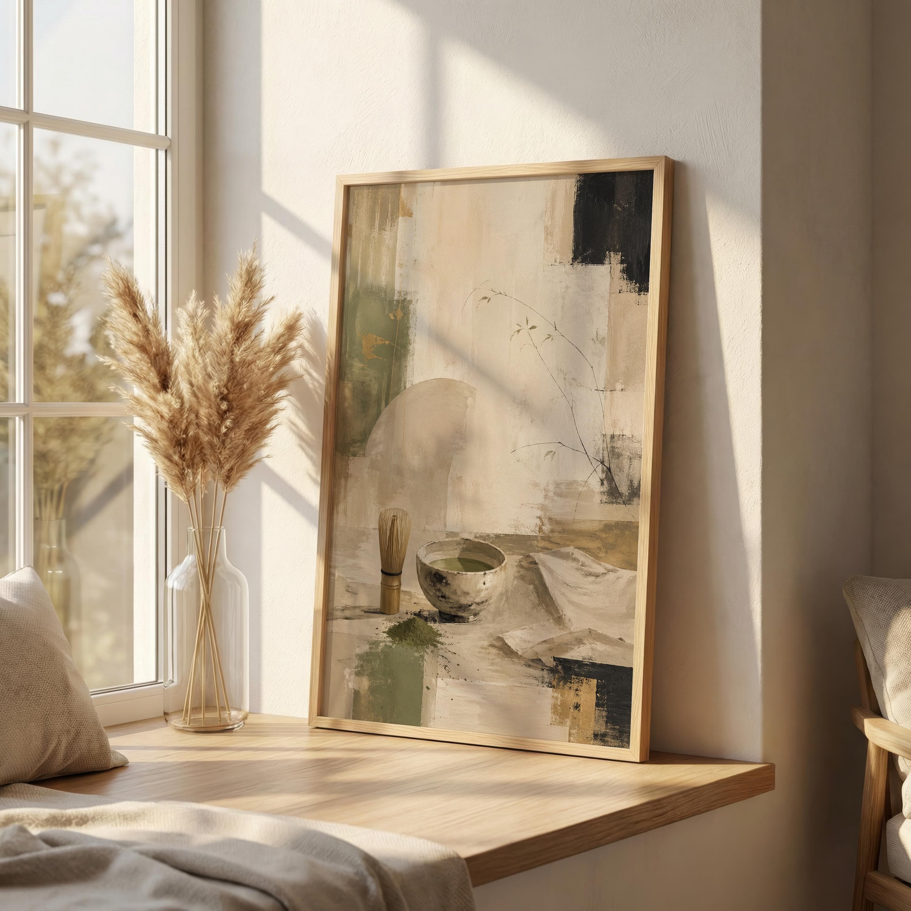 Matcha Tea Ceremony Print, Abstract Japanese Wabi Sabi Wall Art, Japandi Kitchen Decor, Neutral Matcha Still Life Poster - image 5