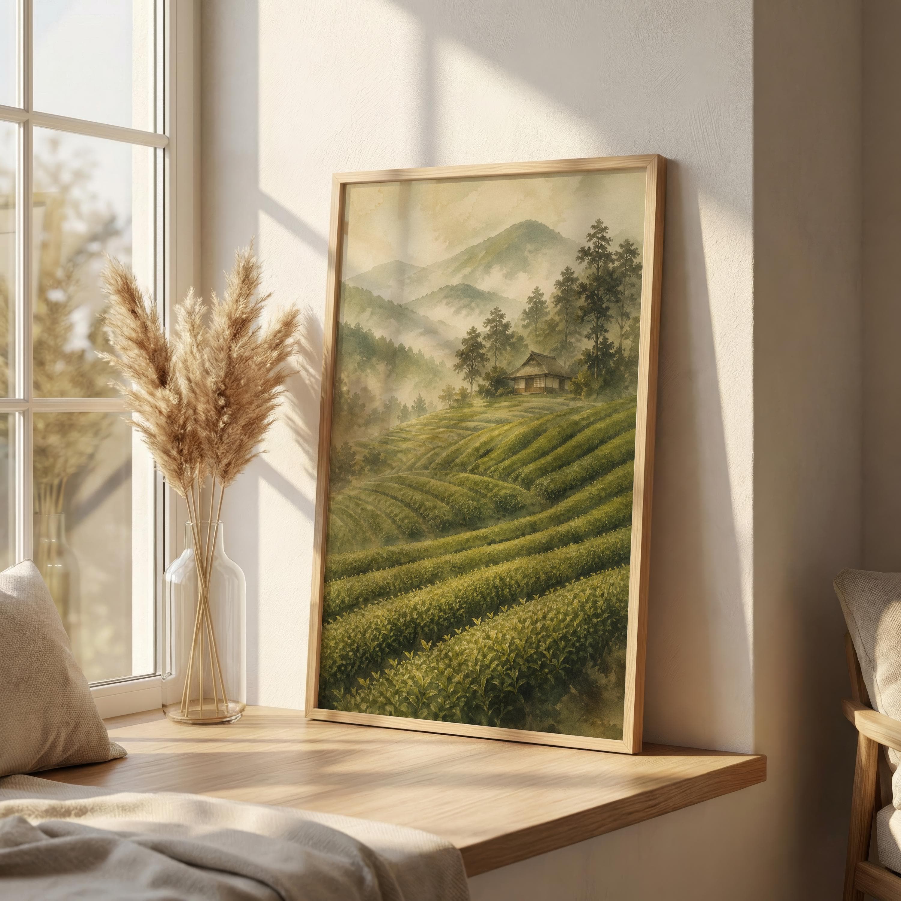Uji Matcha Tea Fields Print, Japanese Tea Plantation Wall Art, Japandi Green Landscape, Wabi Sabi Japan Countryside Art - image 4