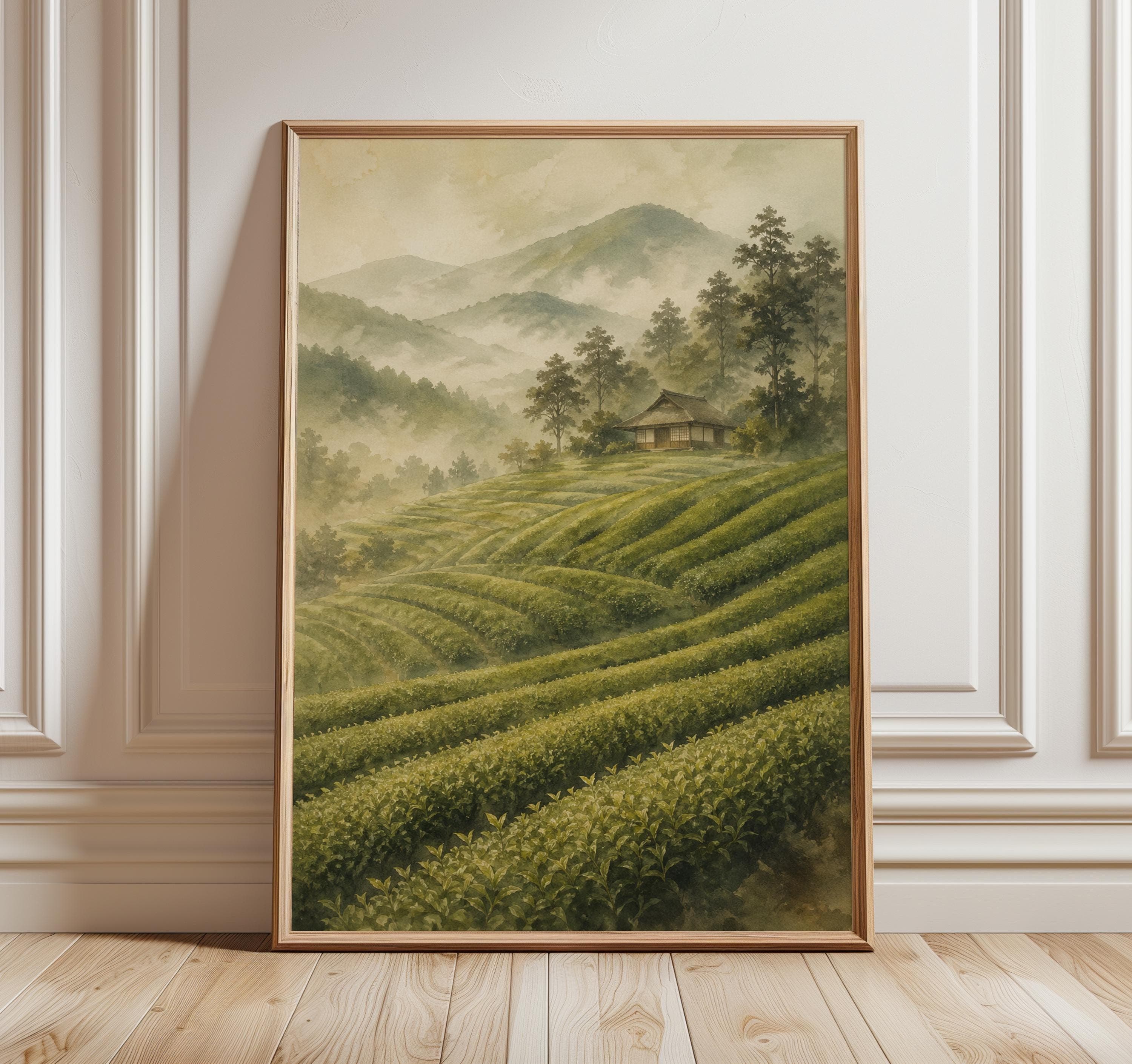 Uji Matcha Tea Fields Print, Japanese Tea Plantation Wall Art, Japandi Green Landscape, Wabi Sabi Japan Countryside Art