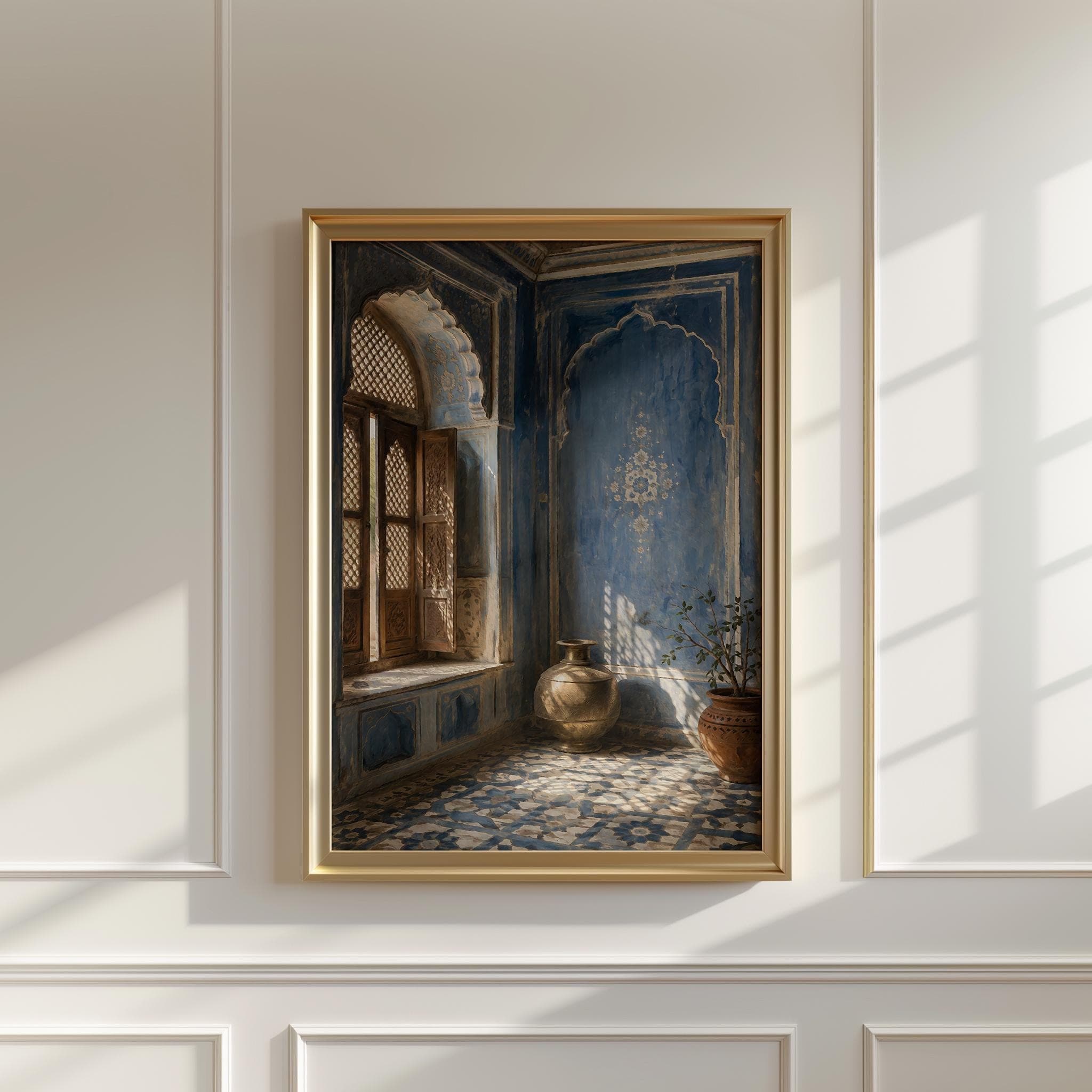 Rajasthani Blue Room Print, Jaipur Haveli Wall Art, Indian Palace Interior, Jodhpur Blue City Decor, Boho India Art - image 4