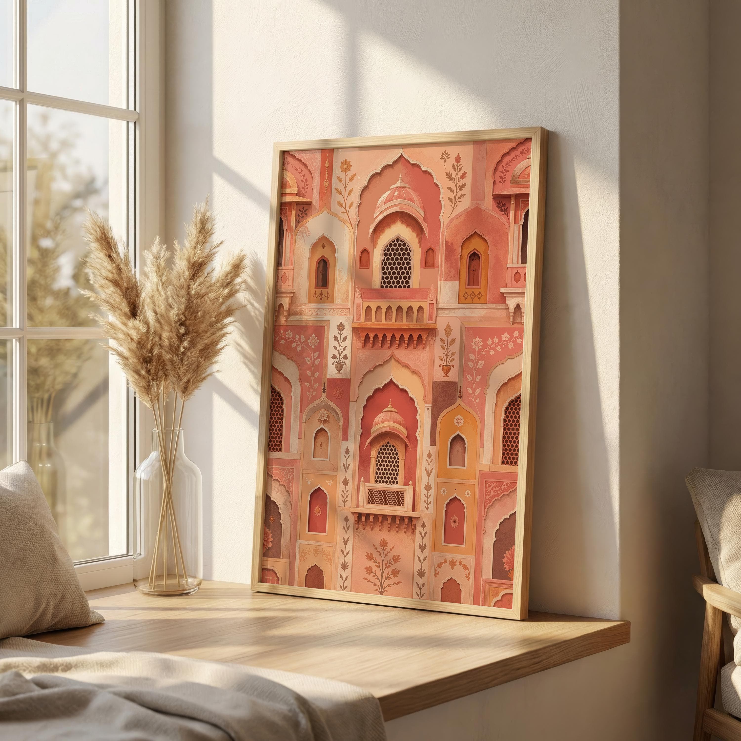 Mughal Palace Wall Art, Pink Jaipur Architecture Print, Indian Arch Poster, Haveli Decor, Heritage Wall Artwork - image 5