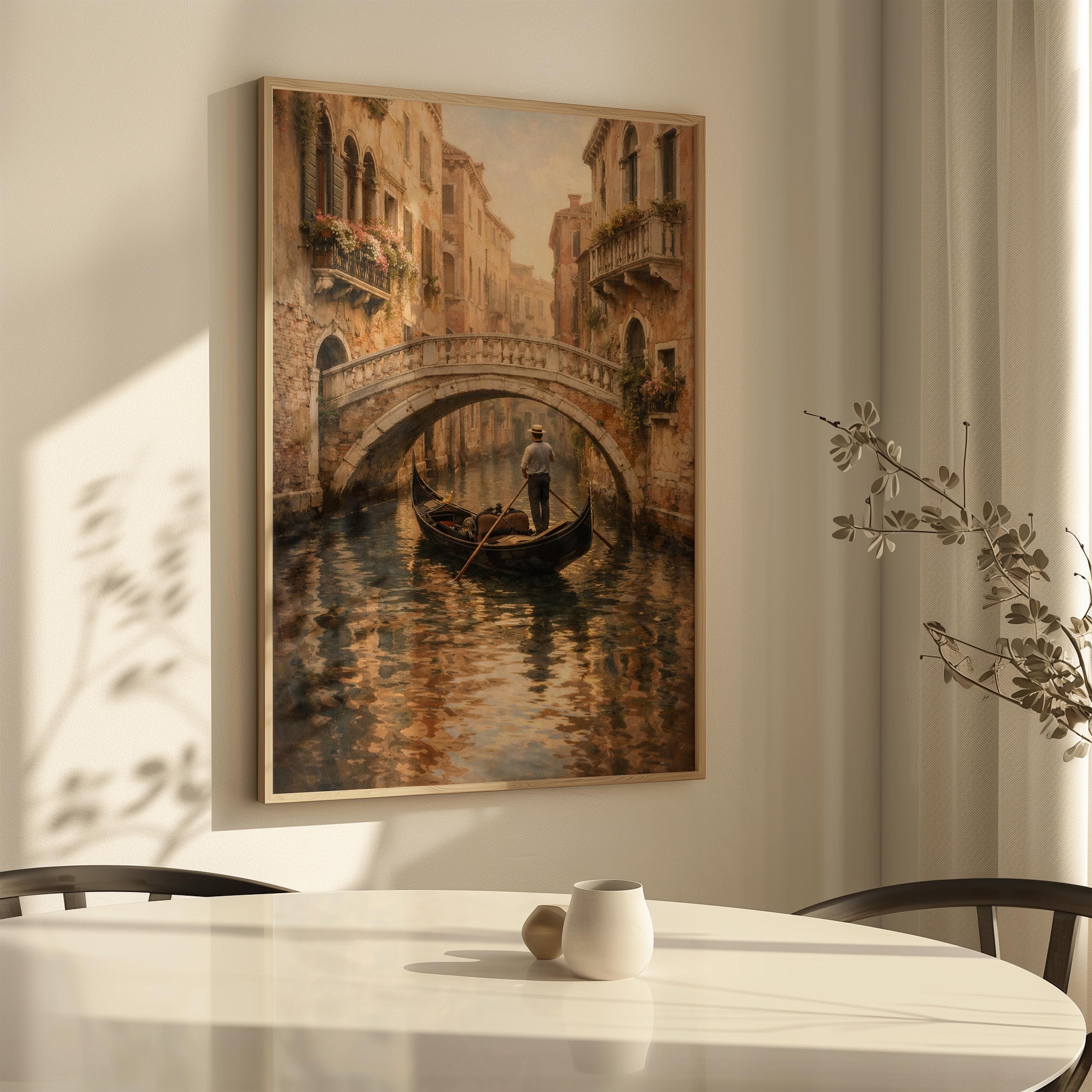 Venice Gondola Wall Art, Canal Bridge Scene, Romantic Italian Cityscape Print, Travel Decor - image 5