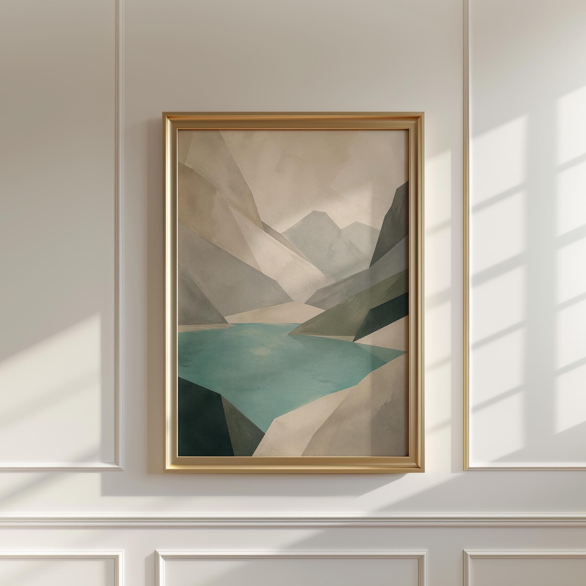 Oeschinen Lake Abstract Wall Art Print, Modern Alpine Landscape Painting, Minimal Mountain Lake Decor, Neutral Swiss Nature Poster - image 4