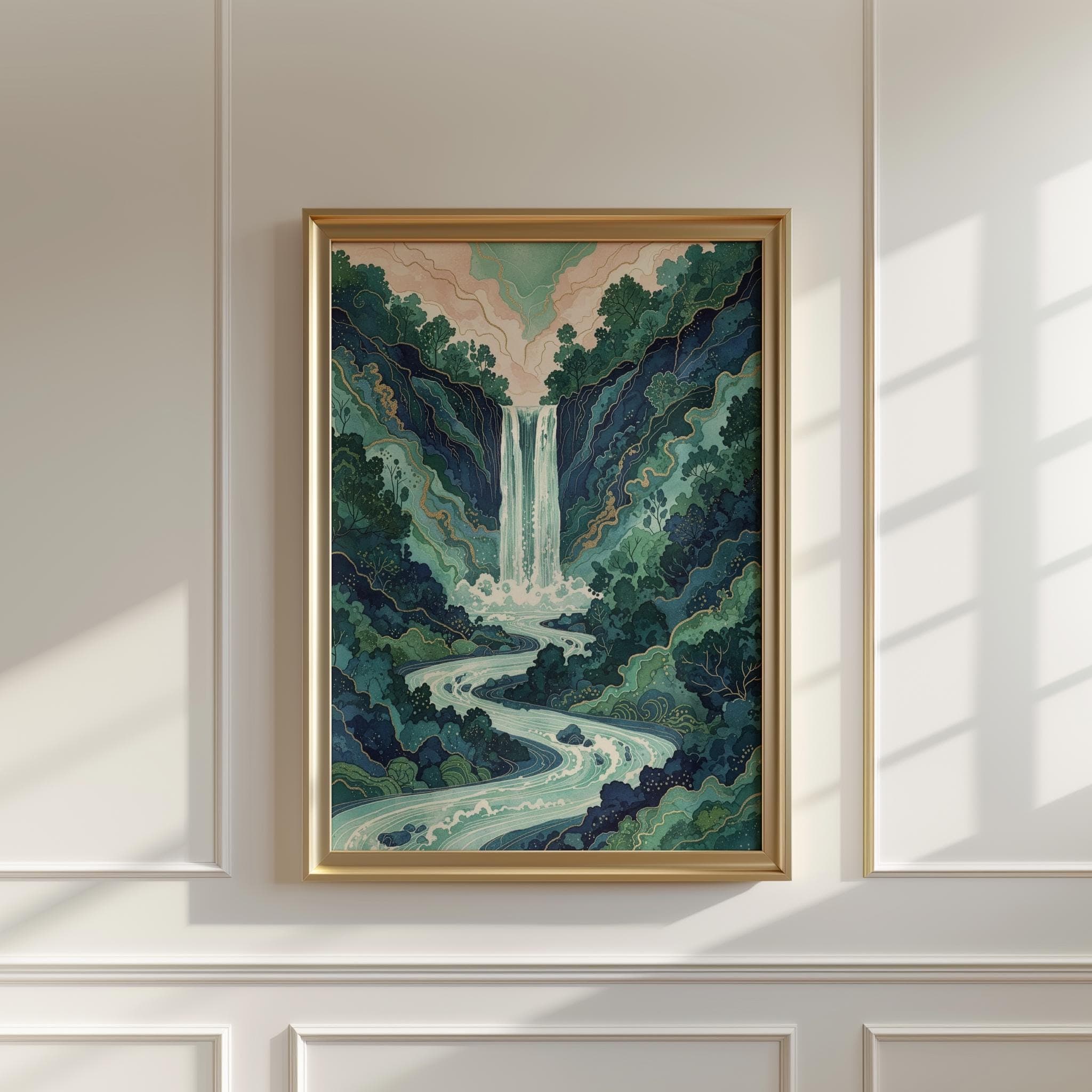 Classic Japanese Ukiyo-e Waterfall Print – Hokusai Inspired Landscape Wall Decor - image 3