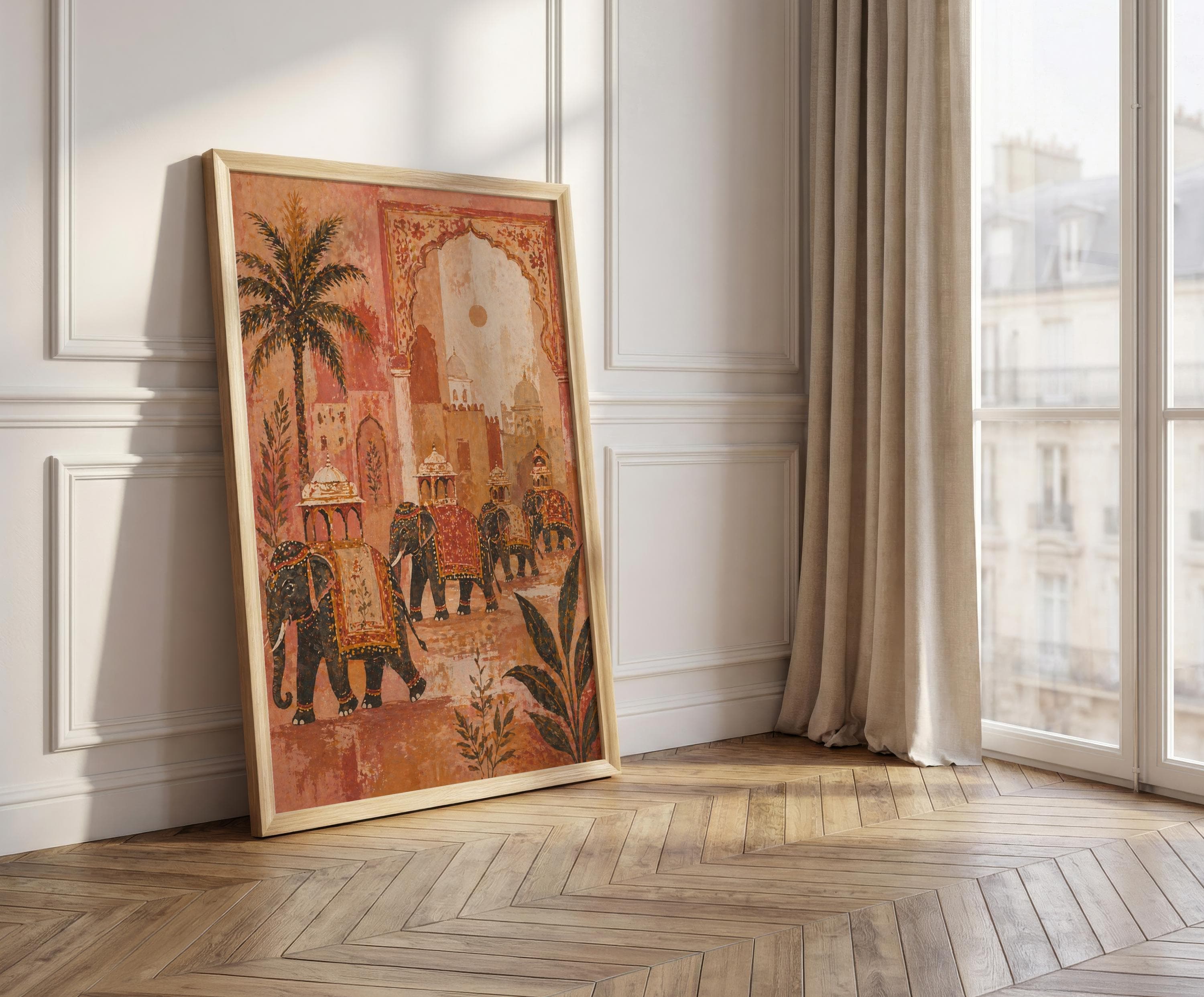 Mughal Elephant Procession Wall Art, Indian Palace Print, Royal Elephant Poster, Jaipur Palace Decor, Heritage Artwork - image 3