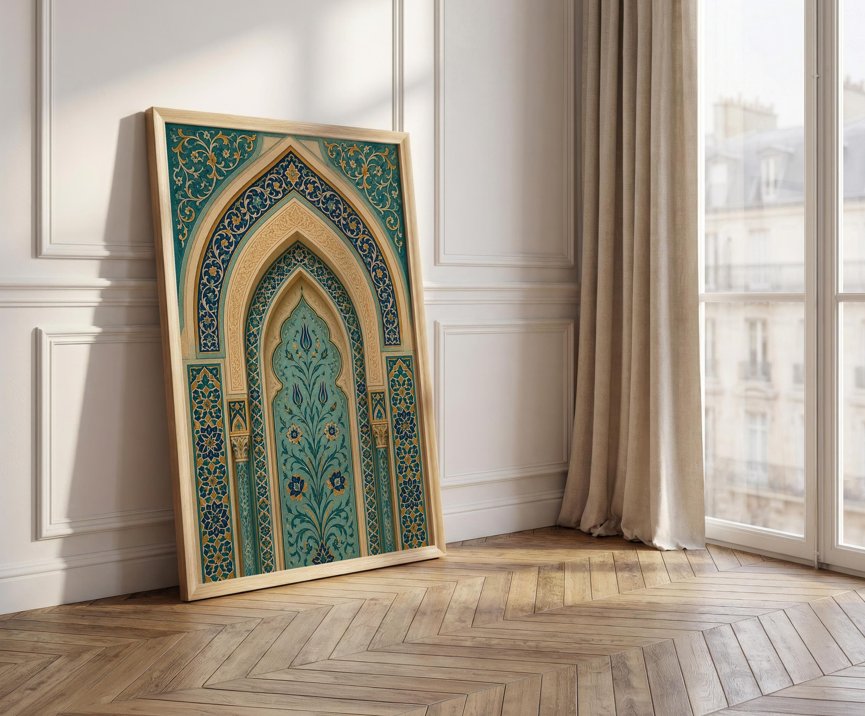 Islamic Arch Wall Art, Ottoman Turquoise Mosque Print, Blue Geometric Poster, Middle Eastern Architectural Decor - image 3