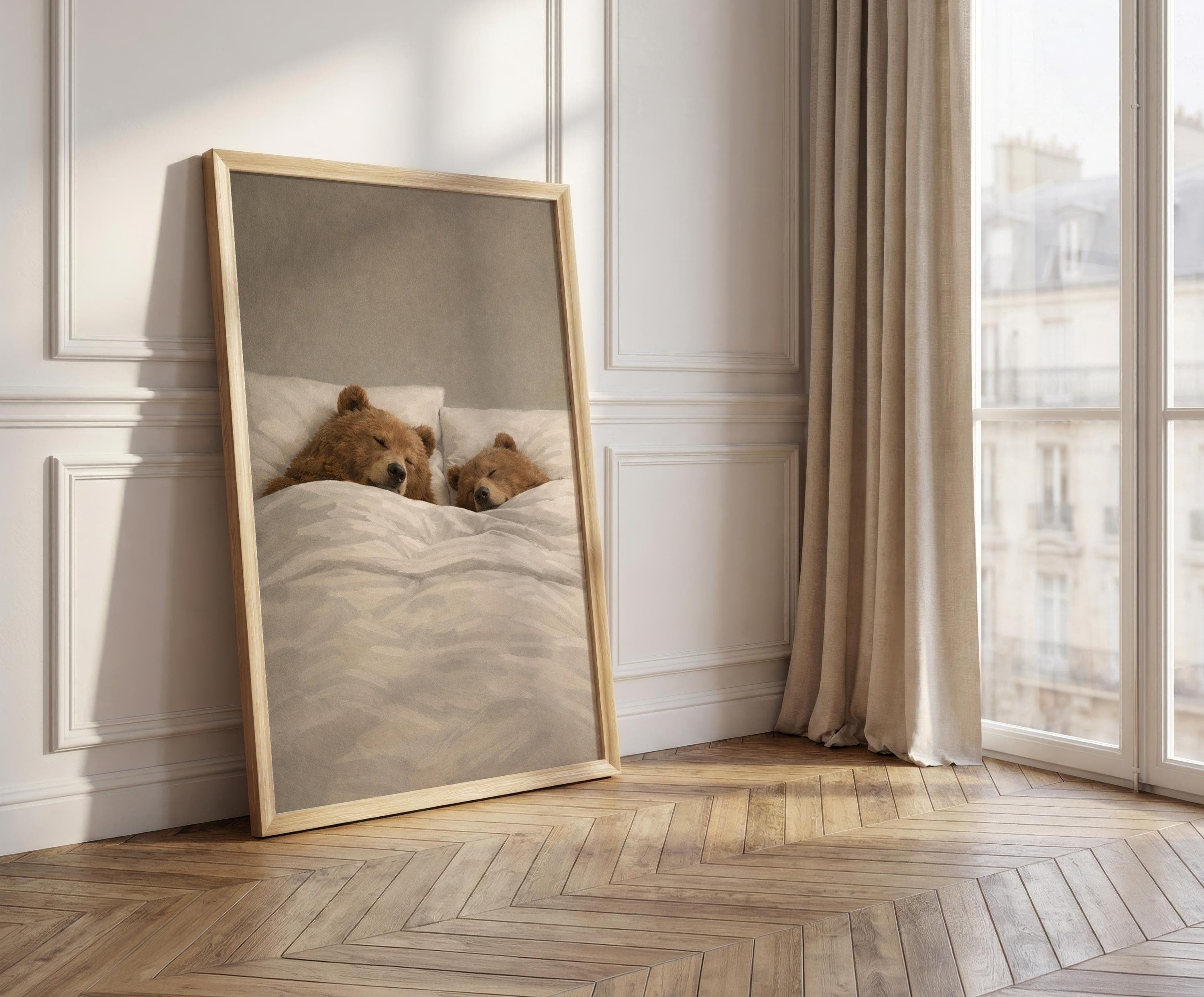 Sleeping Bears Art Print – Cozy Animal Couple, Neutral Bedroom Decor - image 5