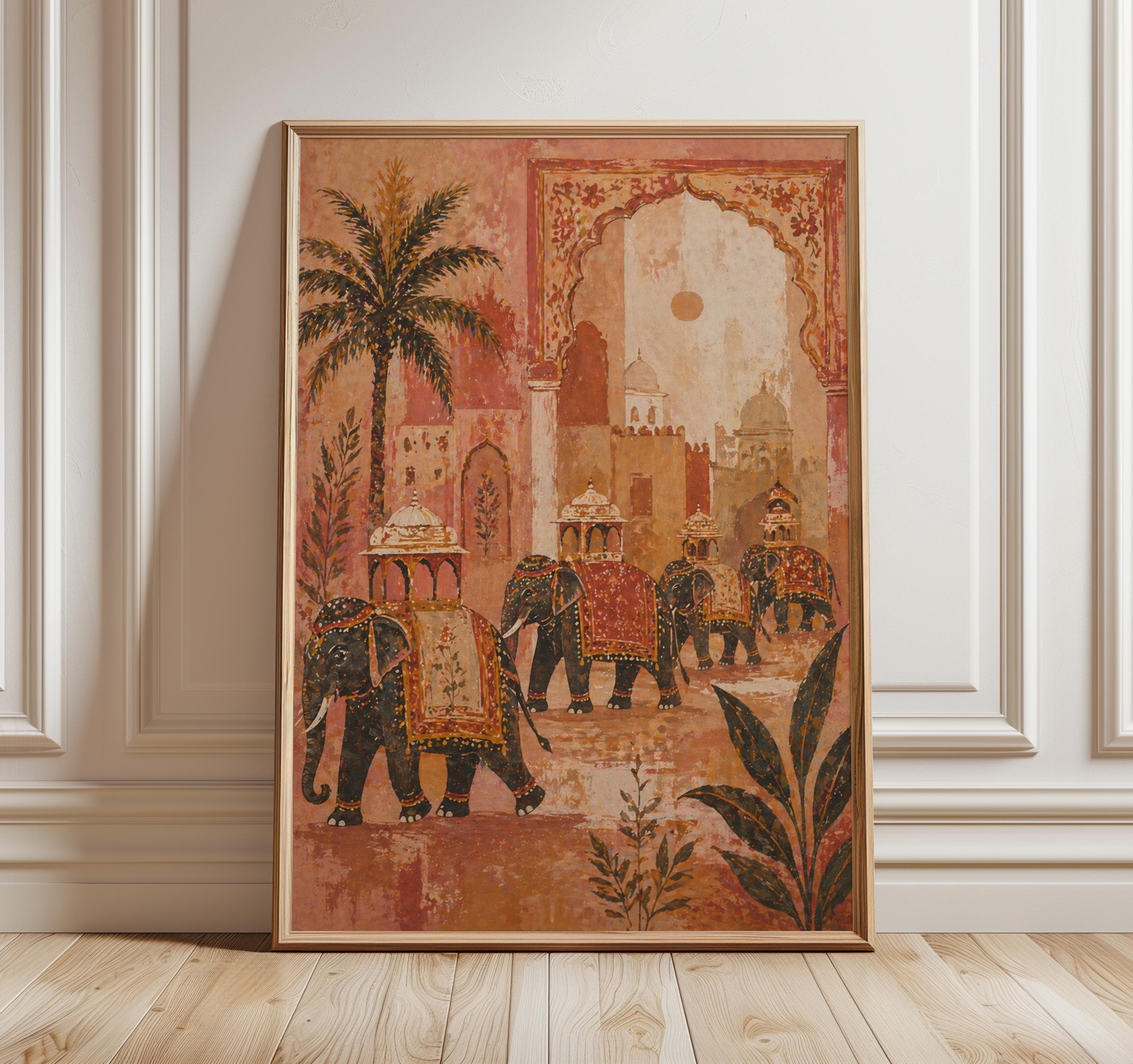Mughal Elephant Procession Wall Art, Indian Palace Print, Royal Elephant Poster, Jaipur Palace Decor, Heritage Artwork