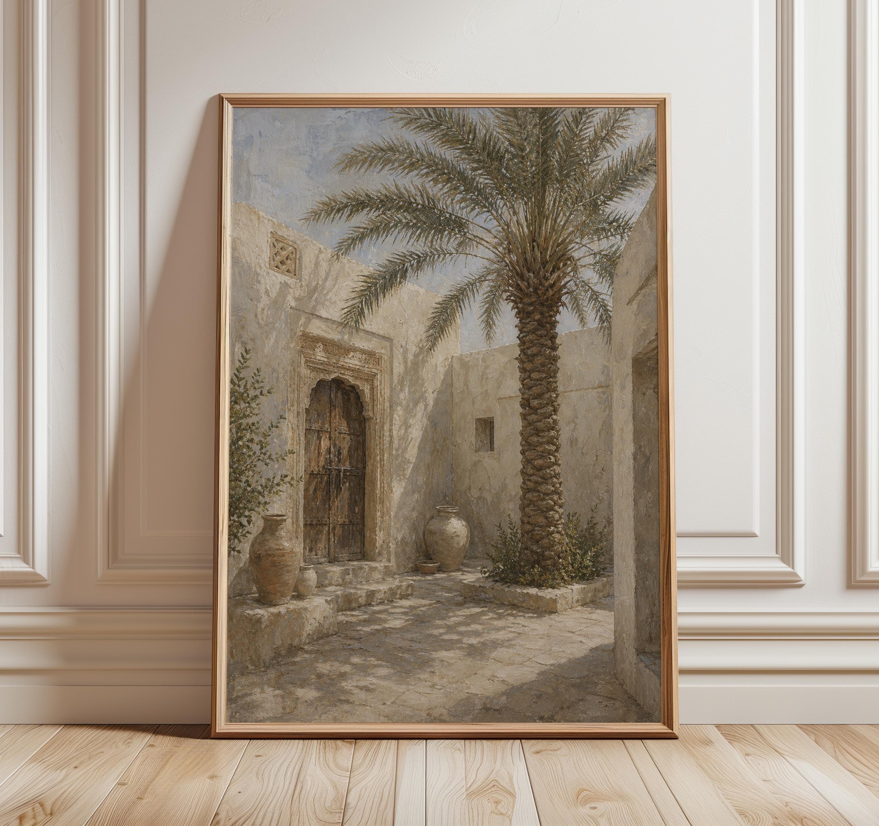 Omani Courtyard Print, Date Palm Wall Art, Middle Eastern Architecture Art, Neutral Desert Fine Art, Muscat Style Decor