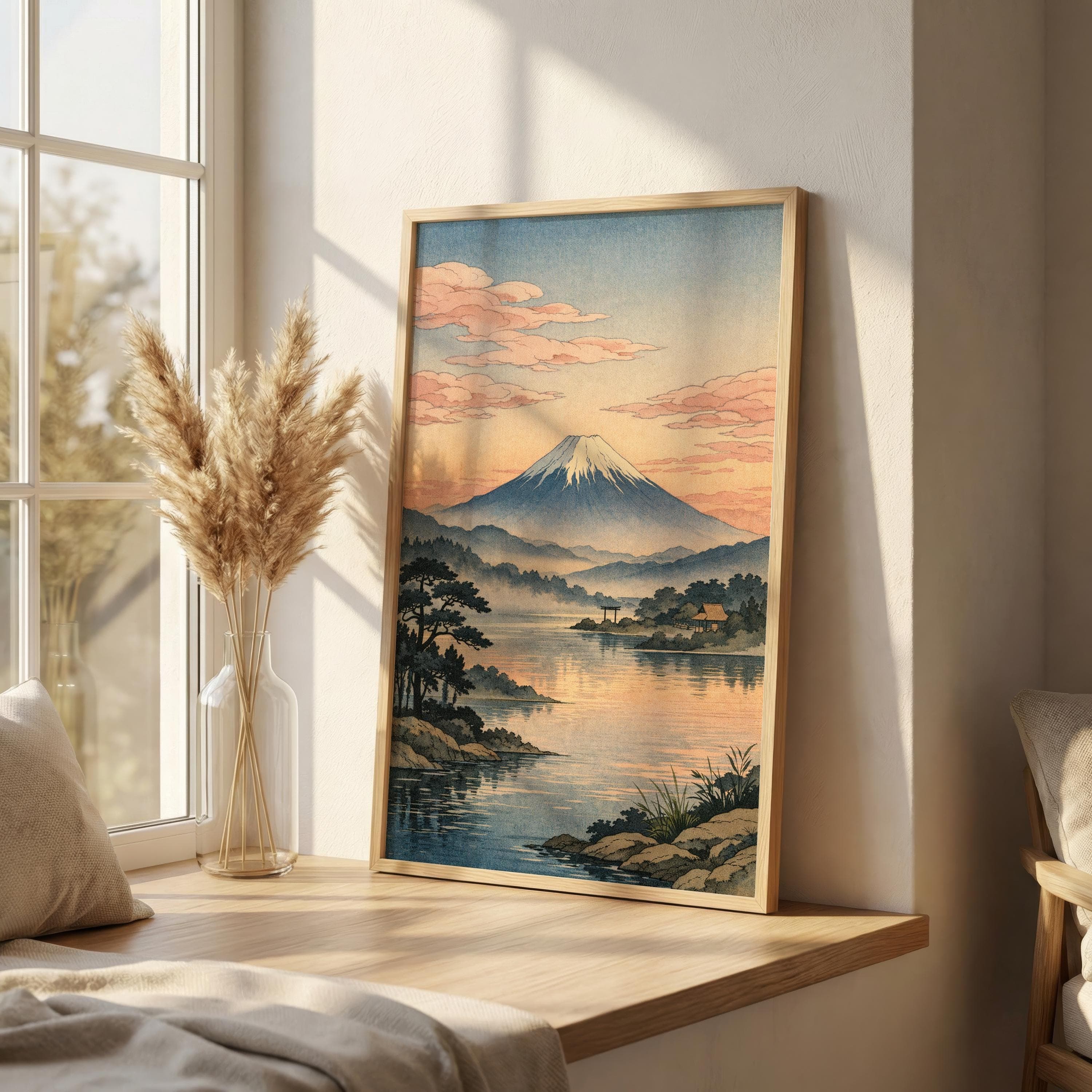 Mount Fuji Japanese Wall Art Print, Ukiyo-e Landscape Poster, Vintage Japan Lake Scene, Zen Decor, Sunrise Mountain Artwork - image 5