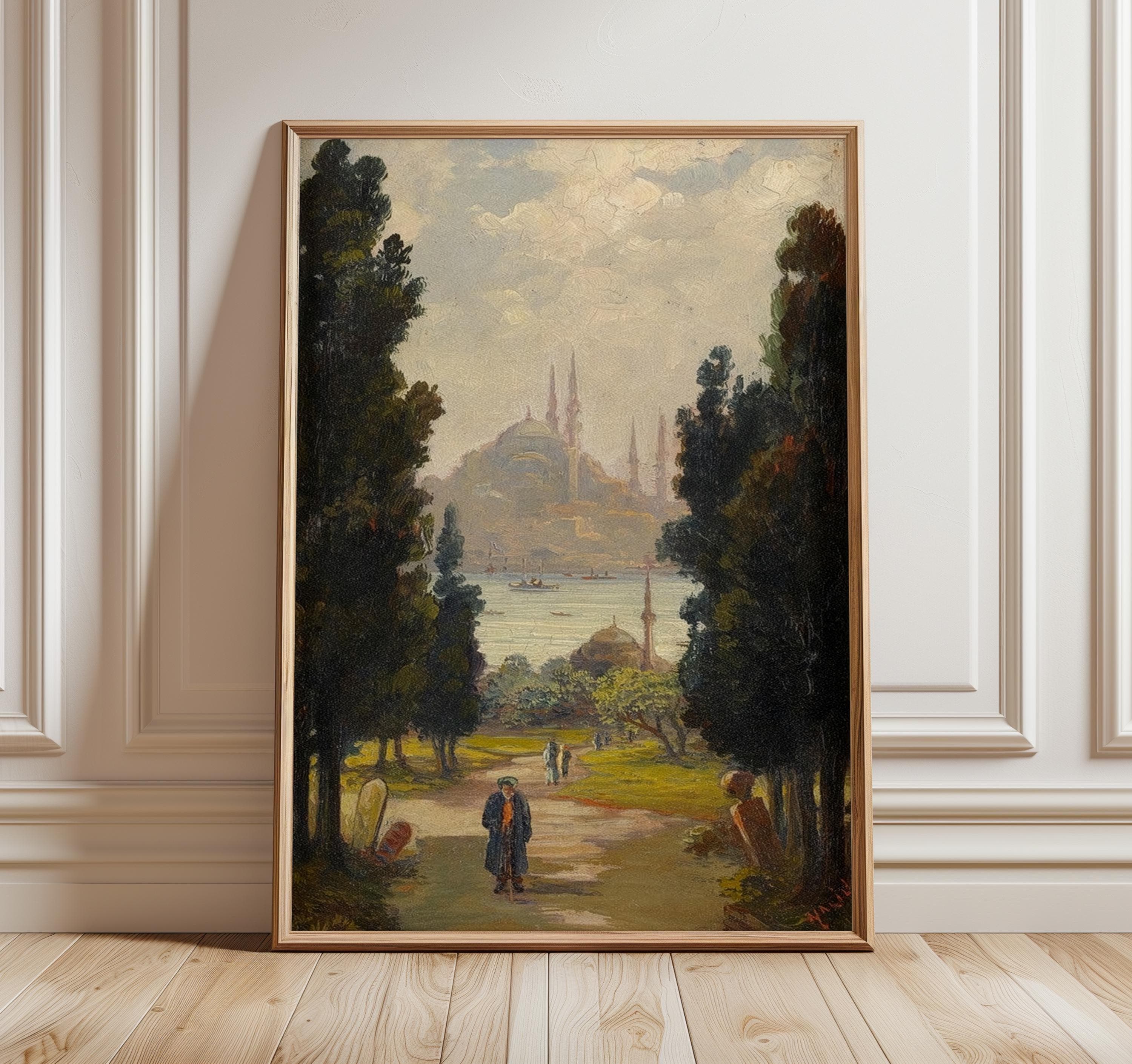 Vintage Istanbul Wall Art, Ottoman Landscape Painting, Hagia Sophia Art Print, Historical Turkish Print
