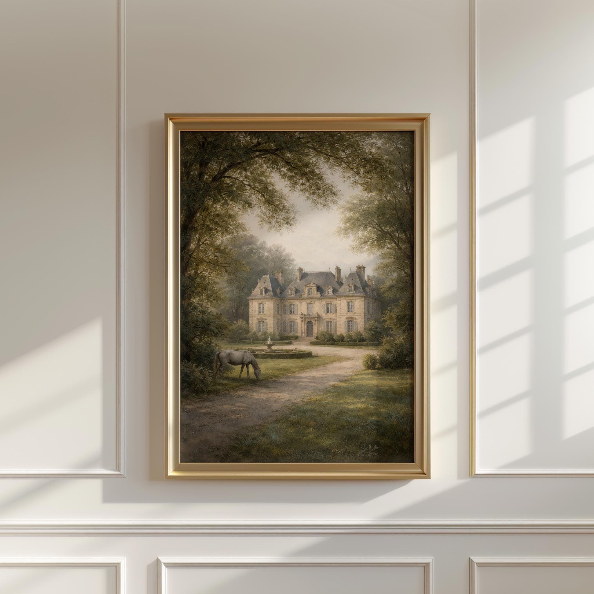 French Chateau Wall Art Print, Elegant Manor House Landscape, Luxury Estate Garden Artwork, Classic European Architecture Decor - image 3