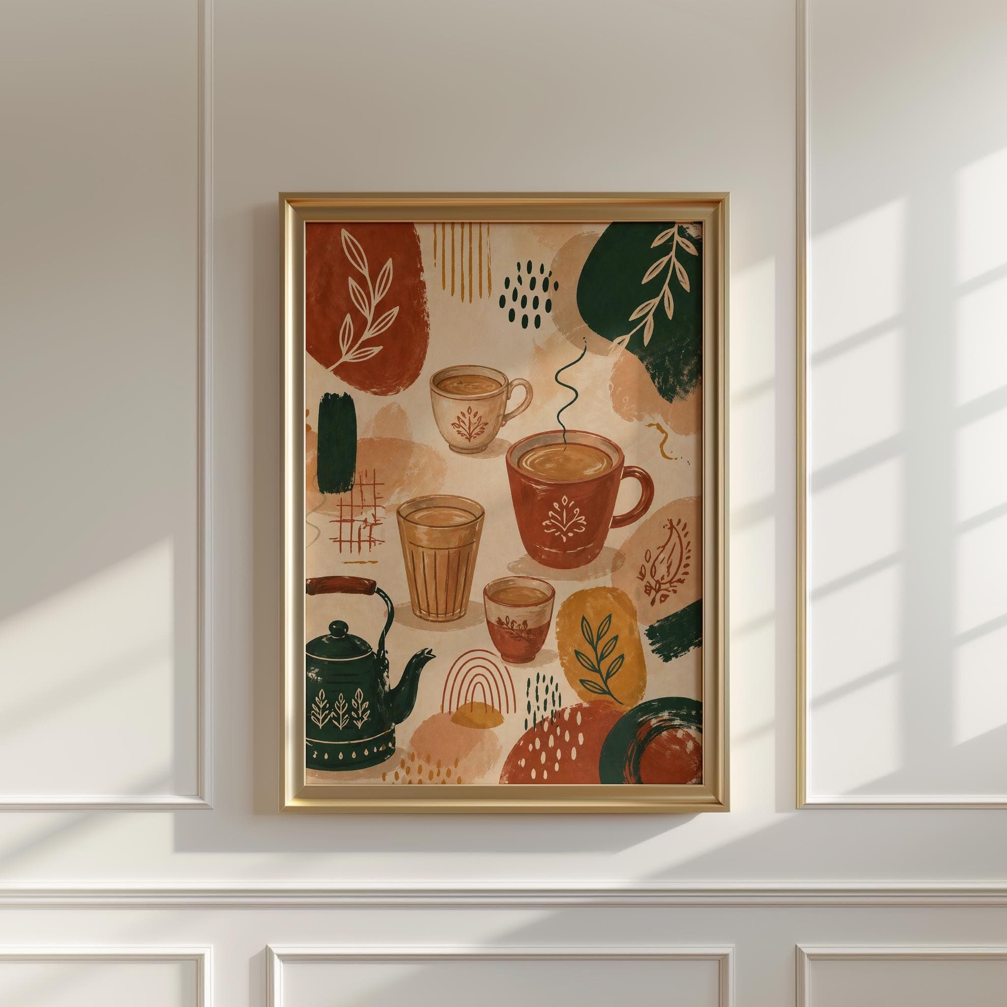 Chai Wall Art Print, Indian Tea Poster, Desi Chai Kitchen Decor, Coffee and Tea Cups Illustration, Boho Kitchen Wall Art - image 4