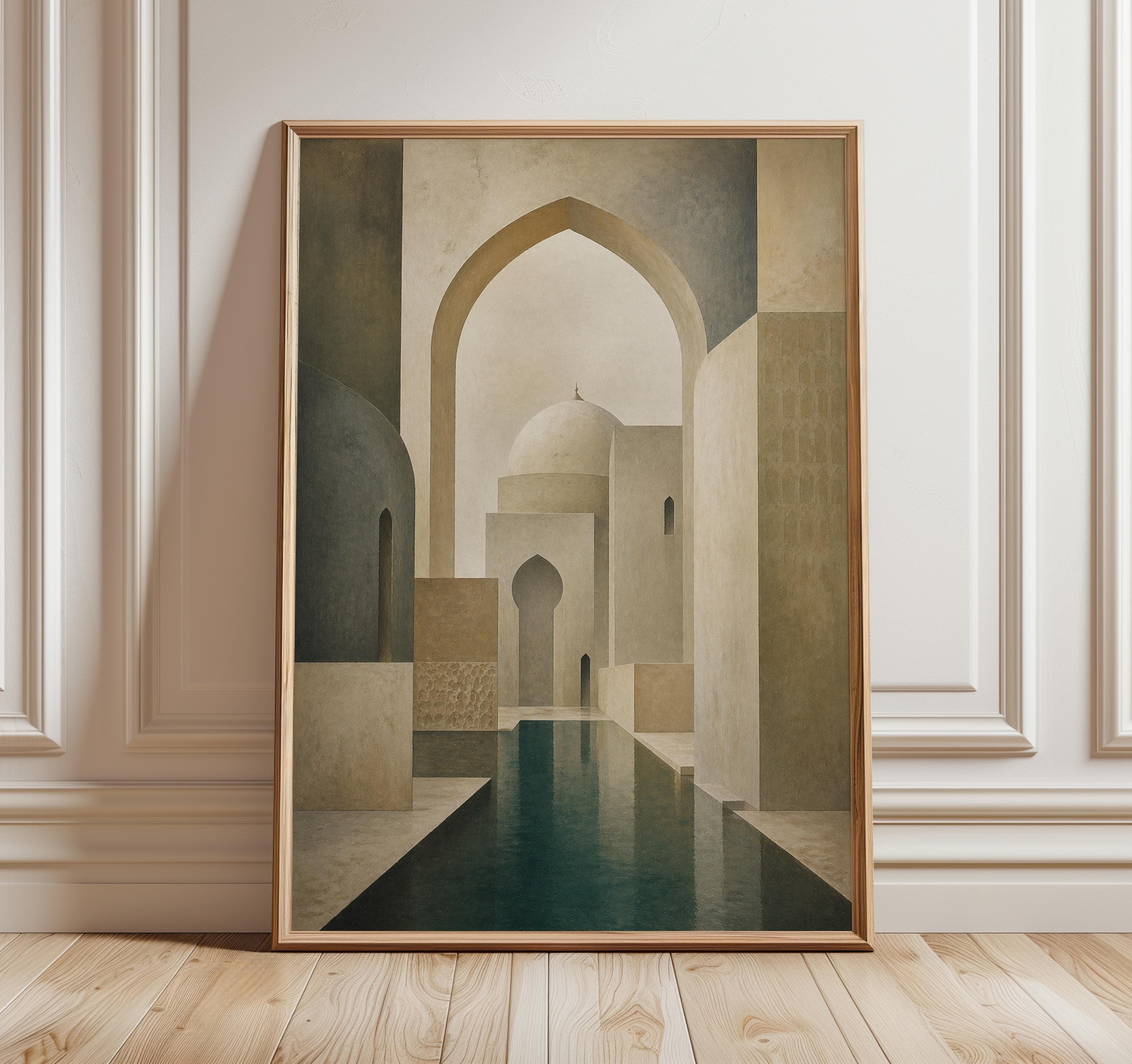 Islamic Abstract Wall Art Print, Neutral Architectural Art, Modern Islamic Decor, Arch and Dome Painting, Spiritual Beige Wall Art