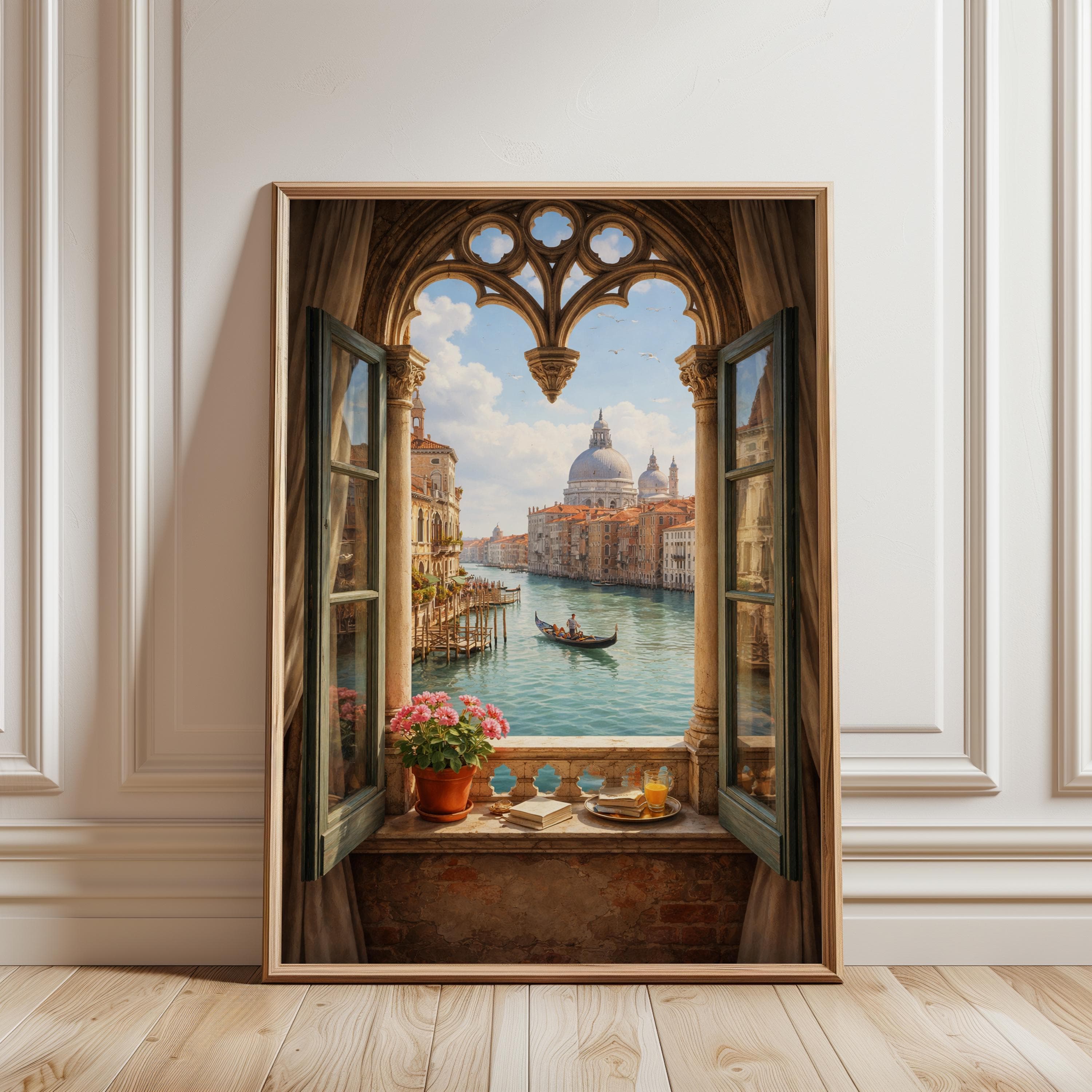 Window to Venice Wall Art Print – Grand Canal View, Italian Architecture Artwork, Romantic Venice Decor, Gondola Scene Fine Art Poster - image 3