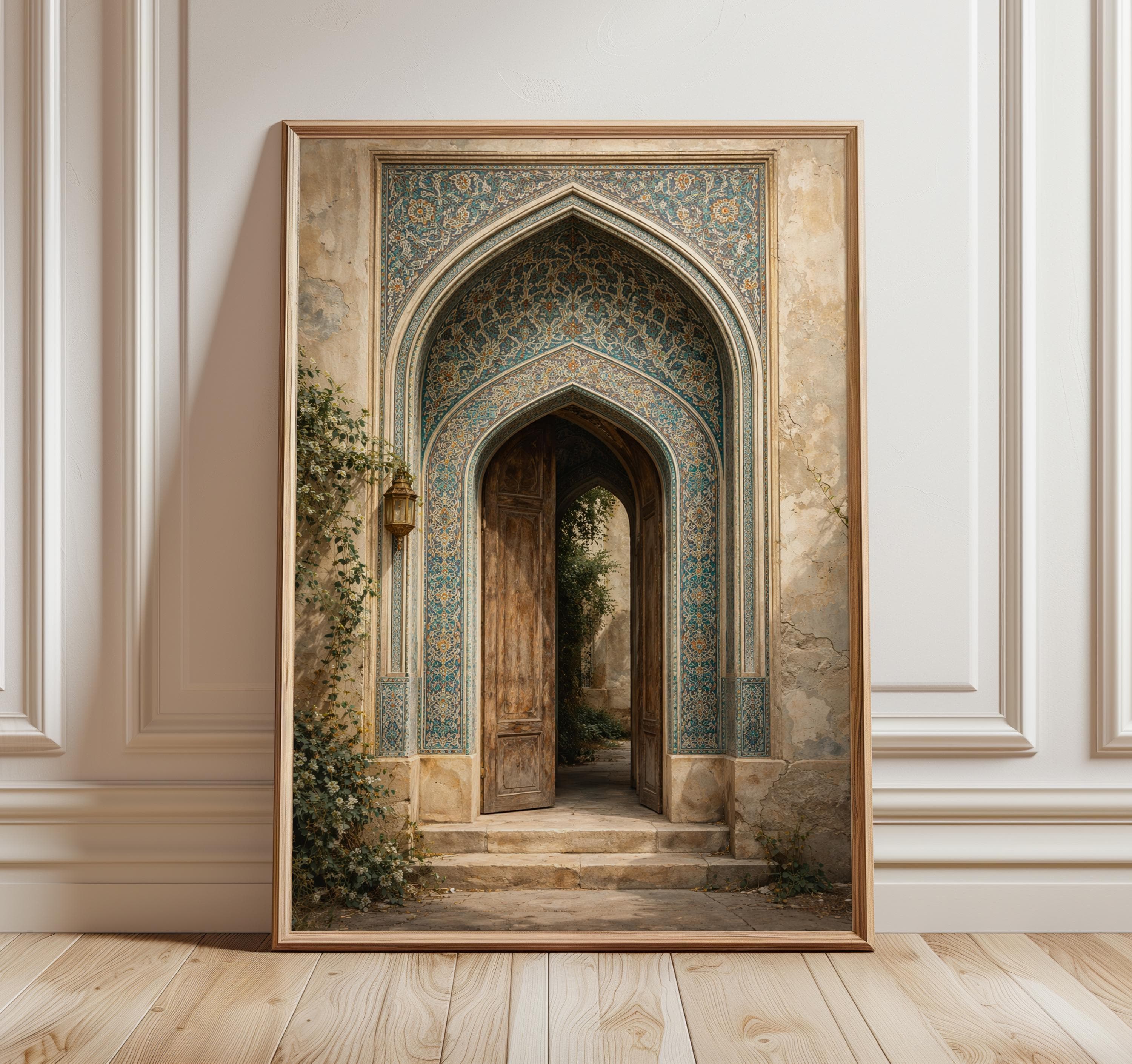 Persian Arch Doorway Wall Art Print, Islamic Tile Architecture, Ornate Iranian Entrance, Blue Mosaic Arch Decor, Persian Door Art