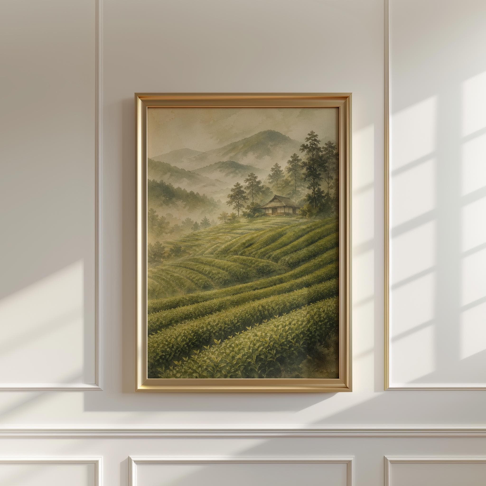 Uji Matcha Tea Fields Print, Japanese Tea Plantation Wall Art, Japandi Green Landscape, Wabi Sabi Japan Countryside Art - image 3