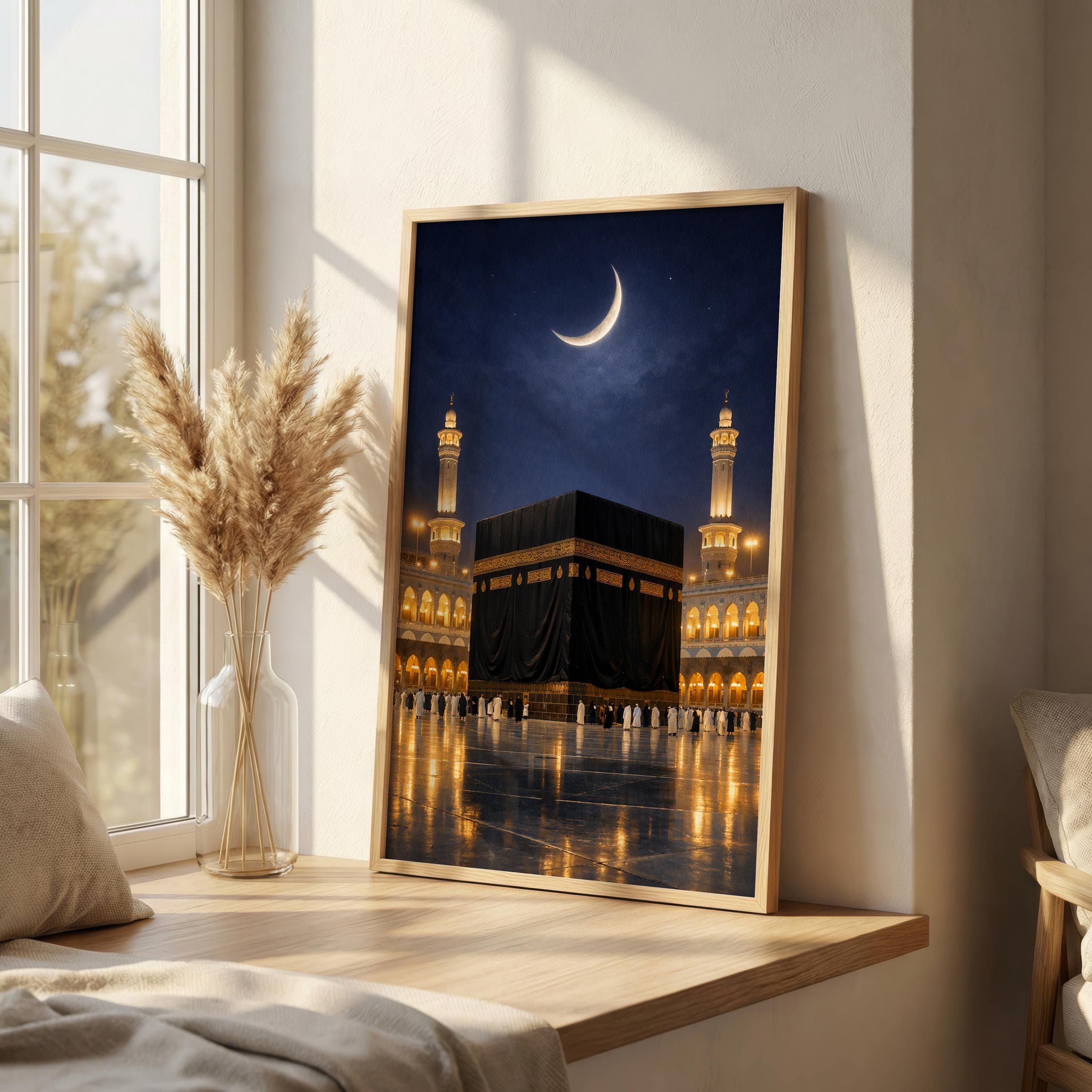 Kaaba Wall Art, Islamic Mecca Print, Crescent Moon Mosque Poster, Ramadan Decor, Eid Islamic Home Artwork - image 5