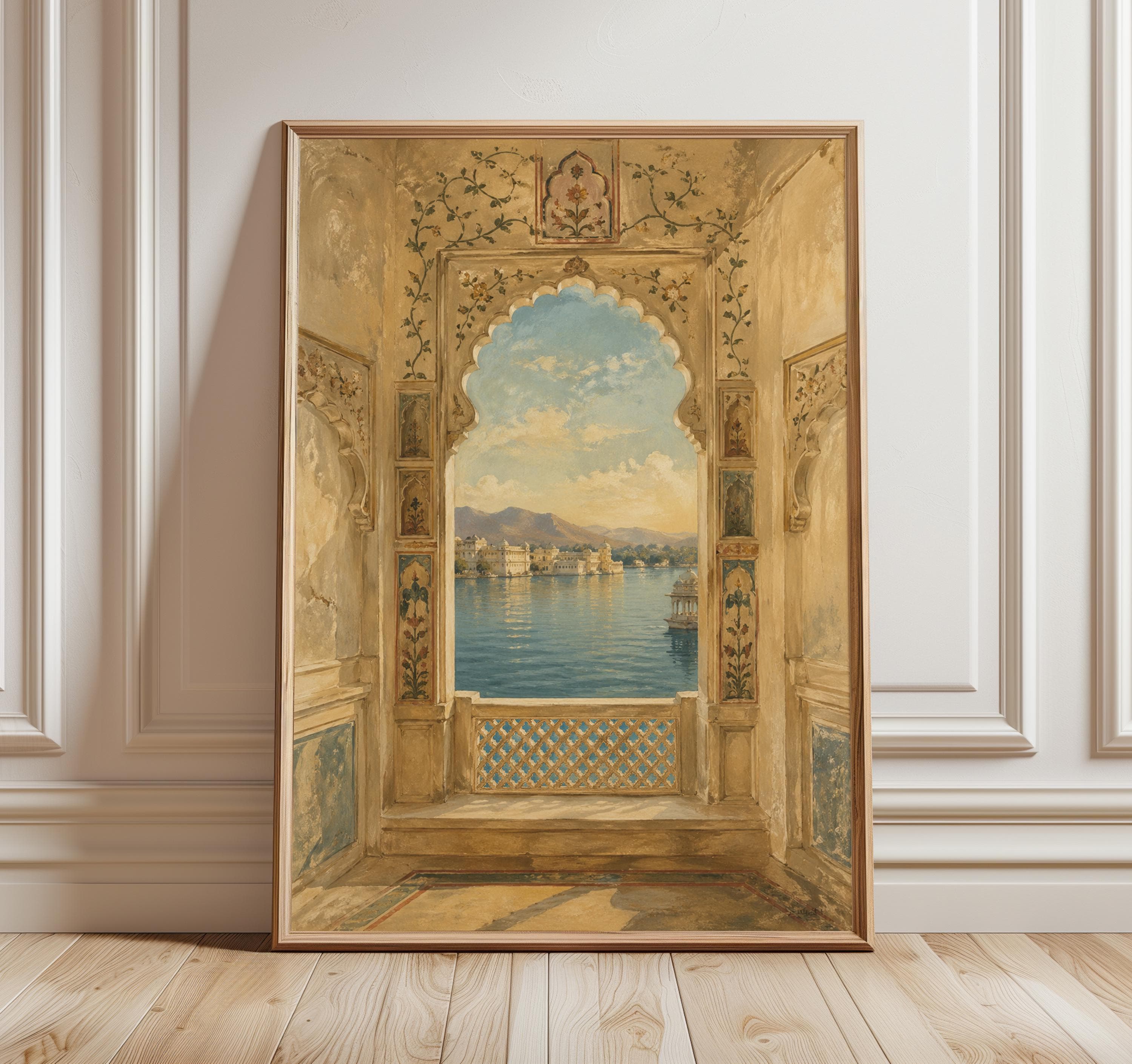 Udaipur Palace Window Print, Rajasthani Lake Palace Wall Art, Lake Pichola India Print, Indian Architecture Poster