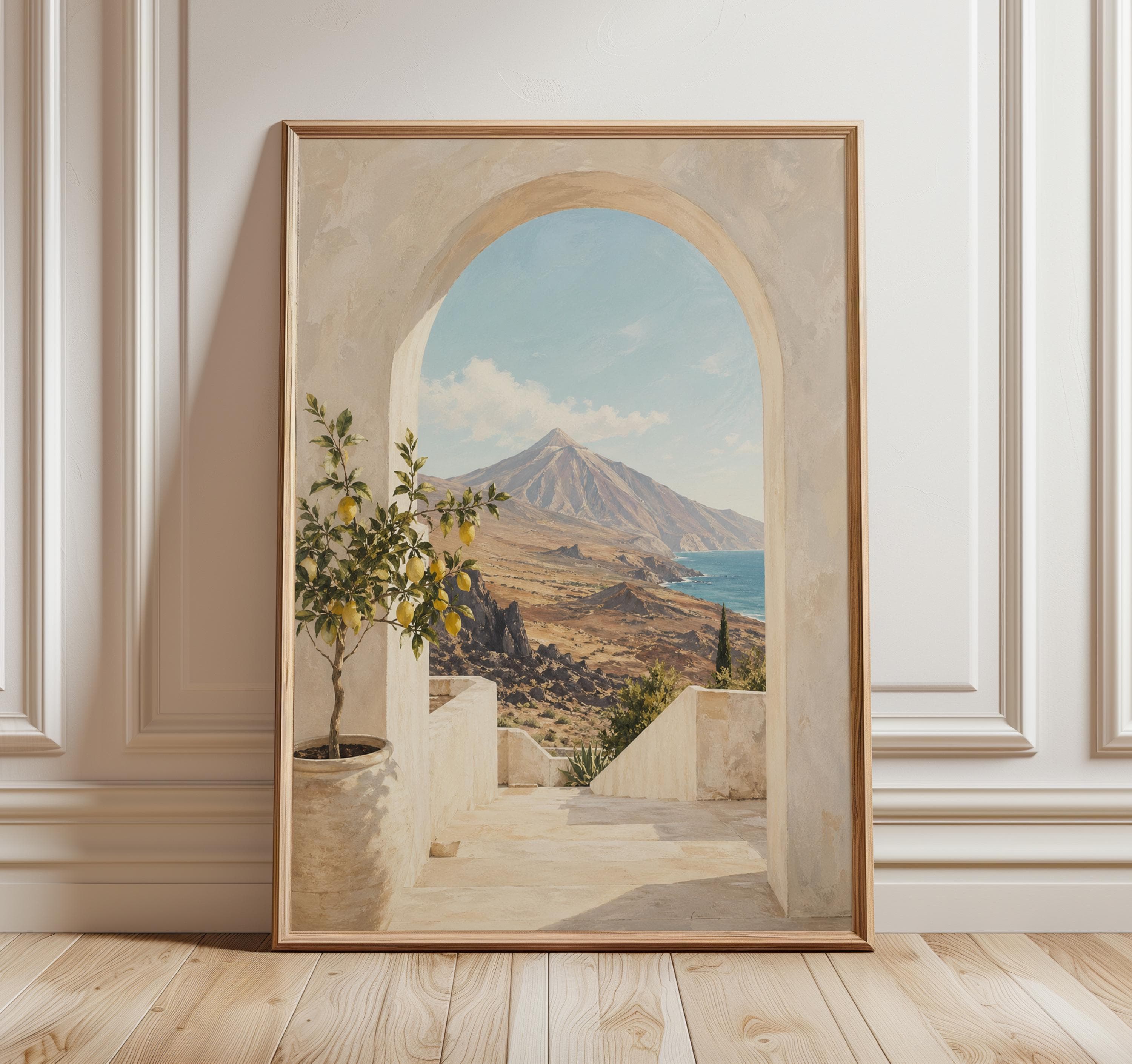 Tenerife Wall Art Print, Mount Teide Painting, Canary Islands Travel Poster, Volcanic Coastal Arch Decor
