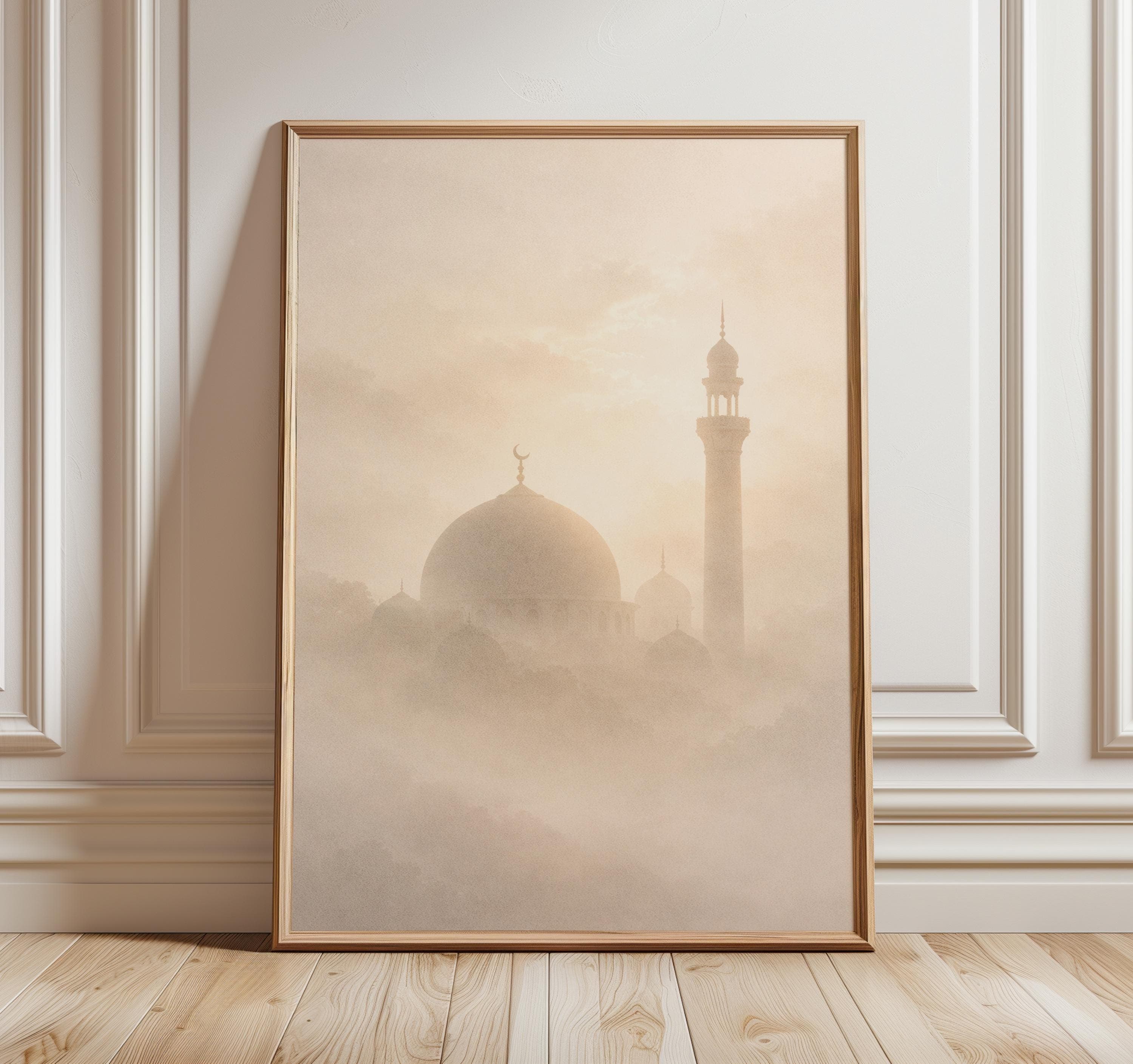 Islamic Wall Art, Minimalist Mosque Print, Neutral Muslim Decor, Beige Islamic Architecture Poster, Spiritual Home Decor