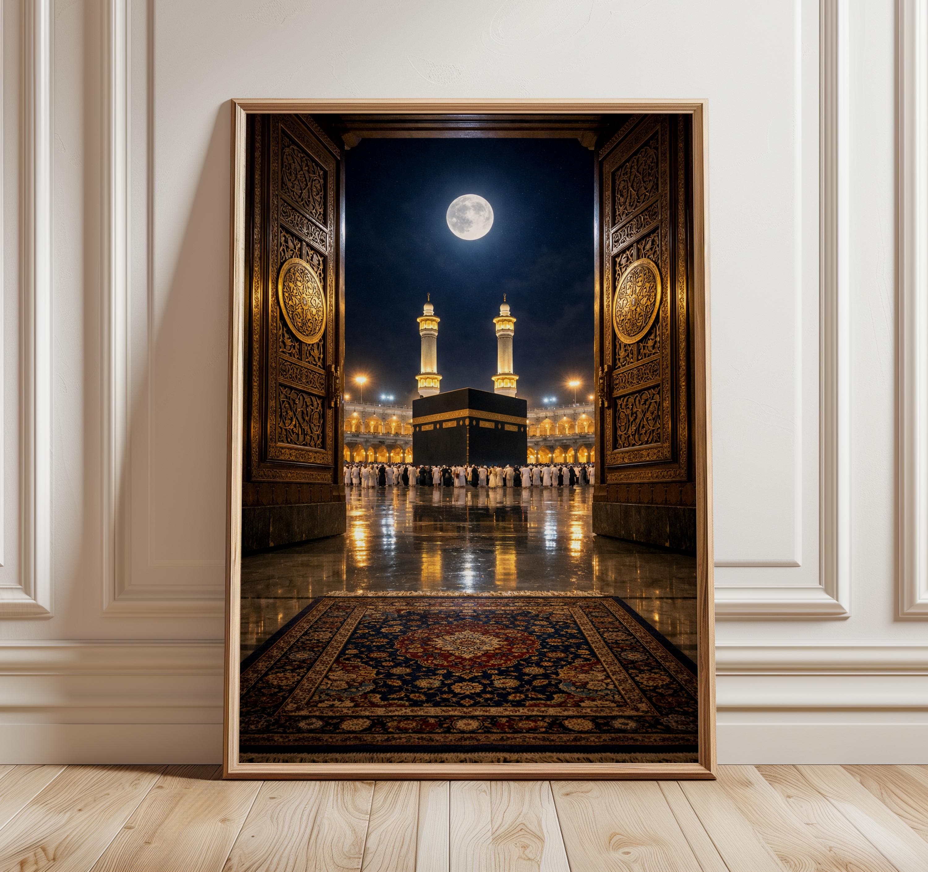 Kaaba Night Photography Print – Masjid al-Haram, Mecca Islamic Wall Art