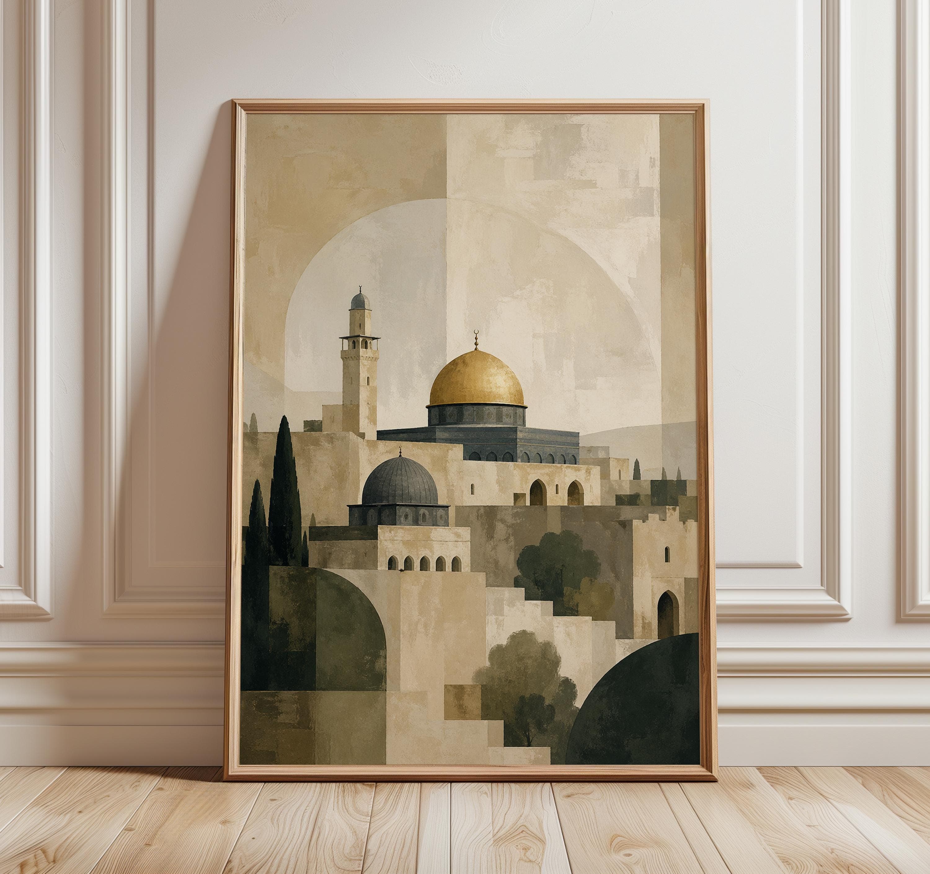 Al Aqsa Wall Art Print, Dome of the Rock Islamic Art, Abstract Mosque Architecture, Neutral Muslim Home Decor