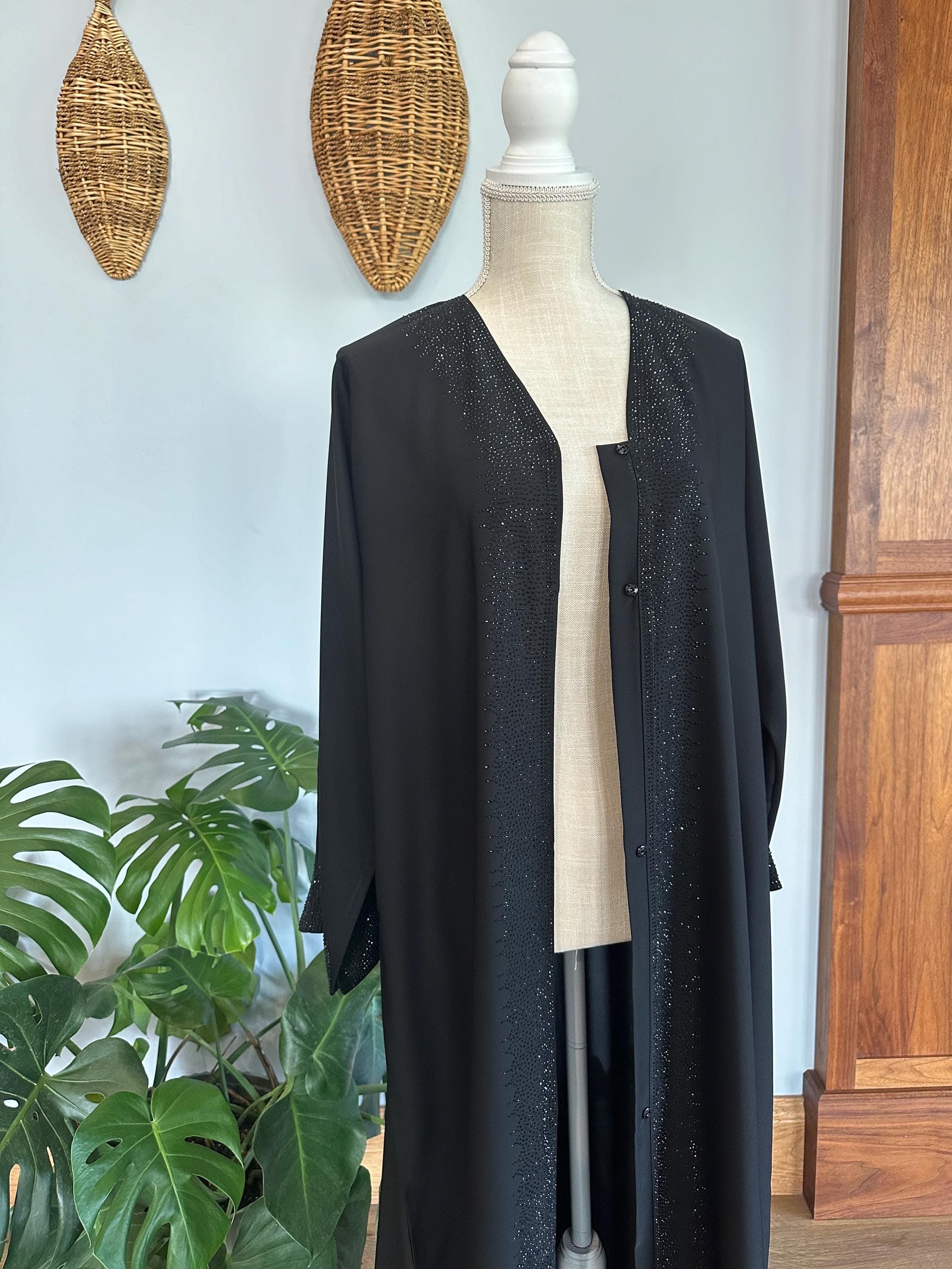 Black Bedazzled Dubai Abaya with Headscarf & Belt - image 4