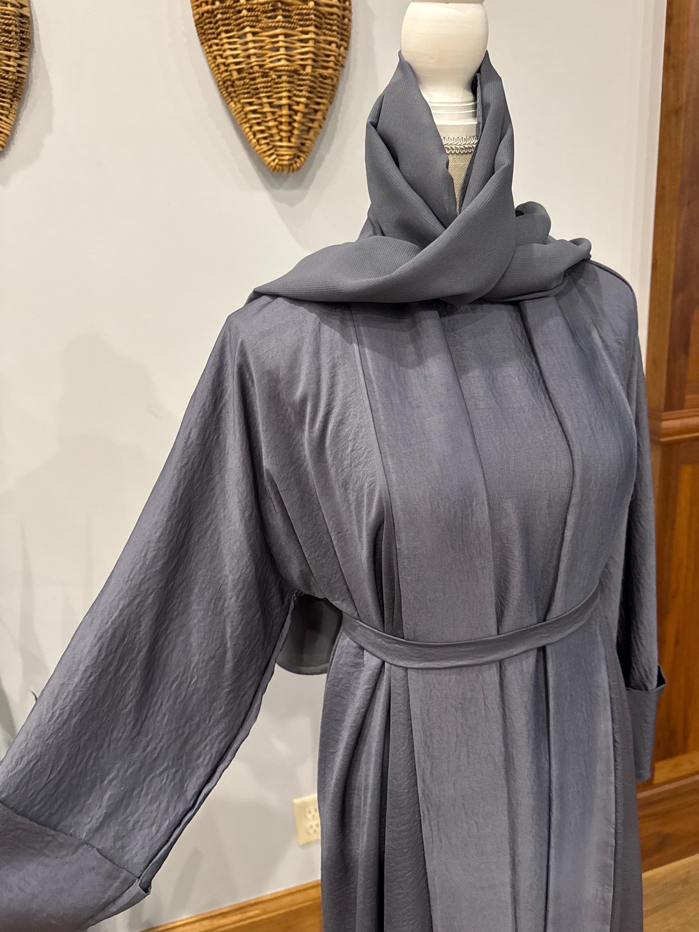 Plain Dubai Abaya Set: Women's Modest Dress with Headscarf & Belt