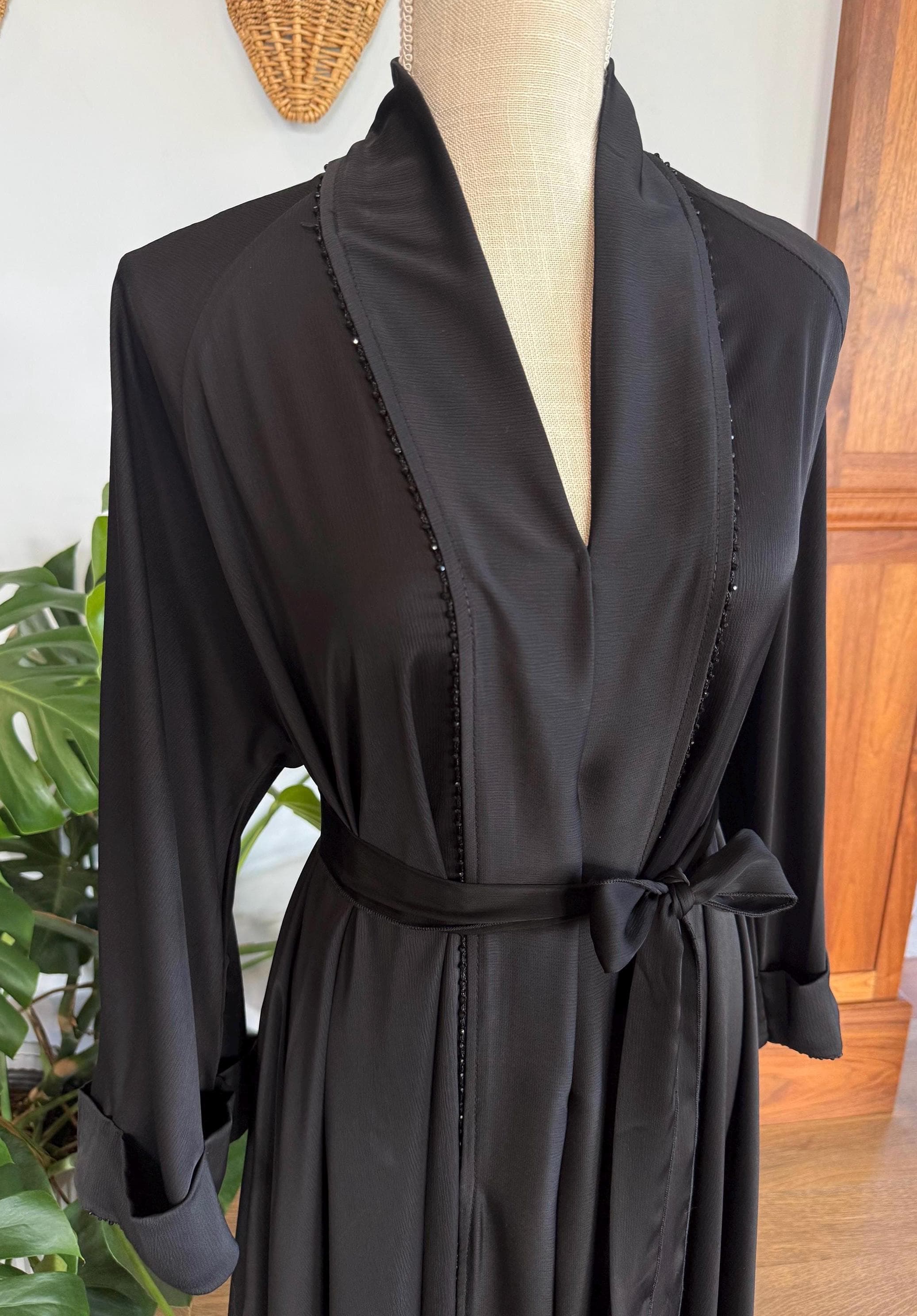 Folded Black Elegant Abaya with Matching Belt & Headscarf - image 3