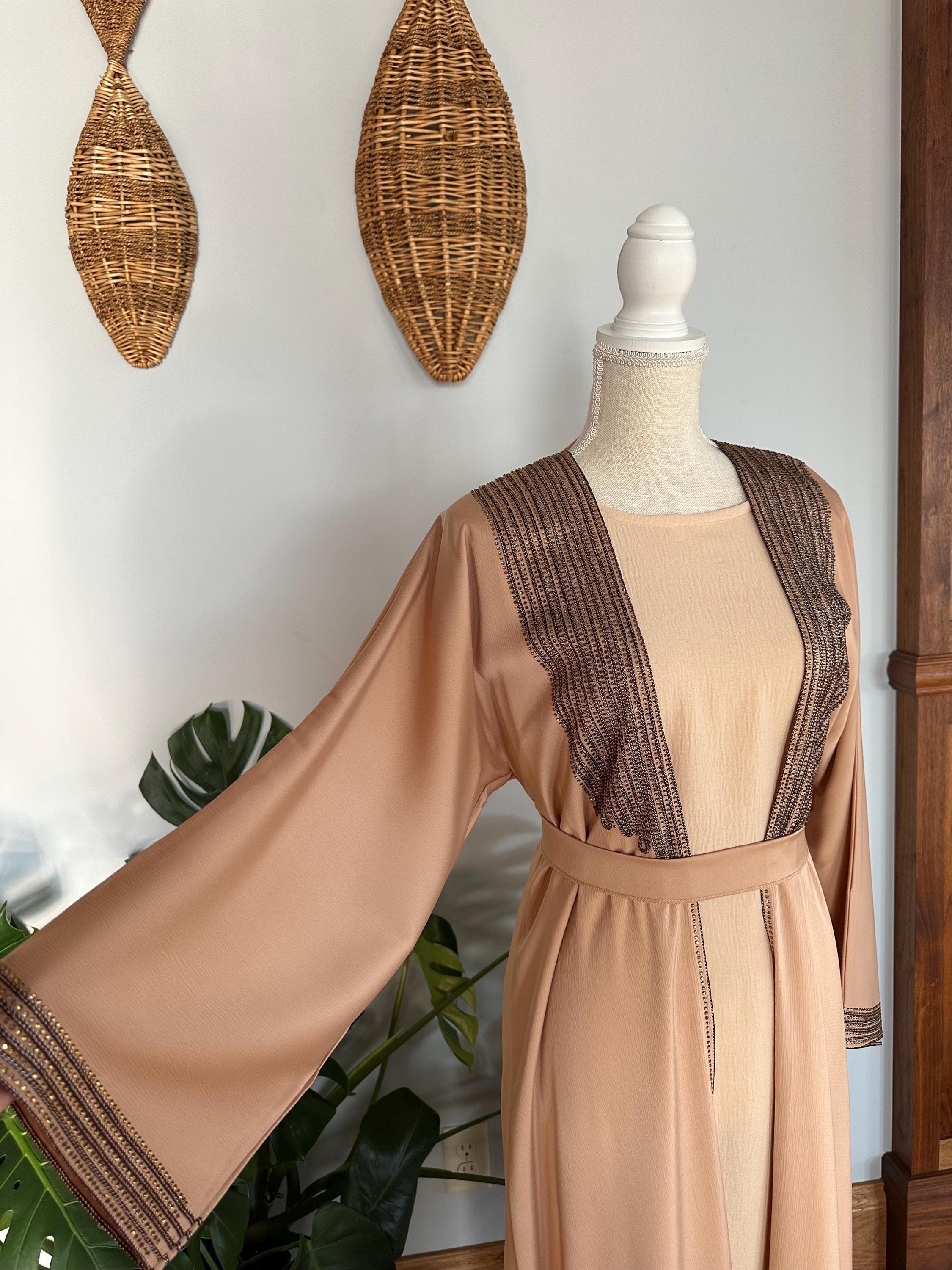 Peach Beige Modest Dubai Abaya, Women's Abaya - image 4