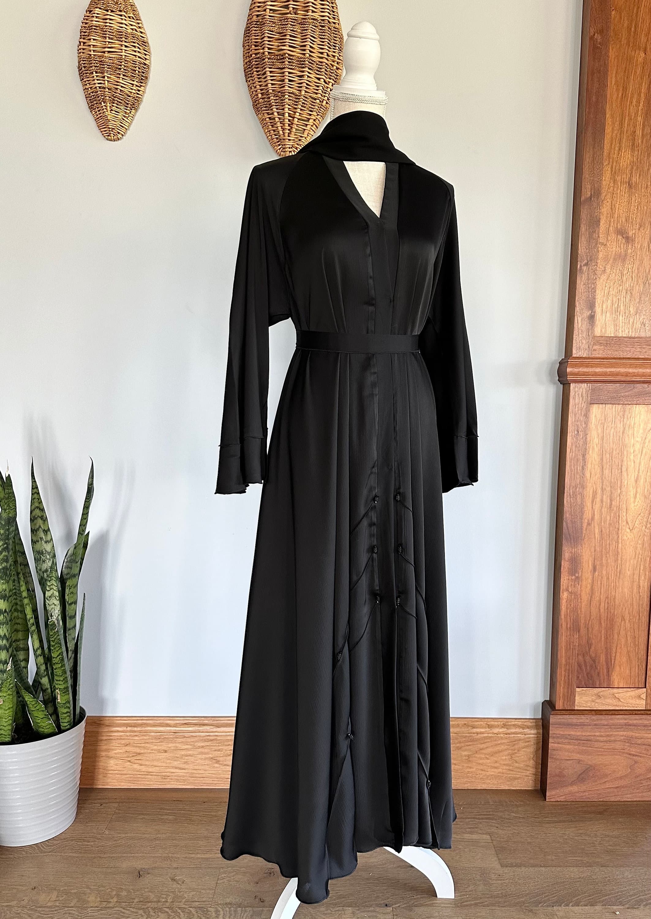 Black Modest Abaya with Matching Belt & Headscarf