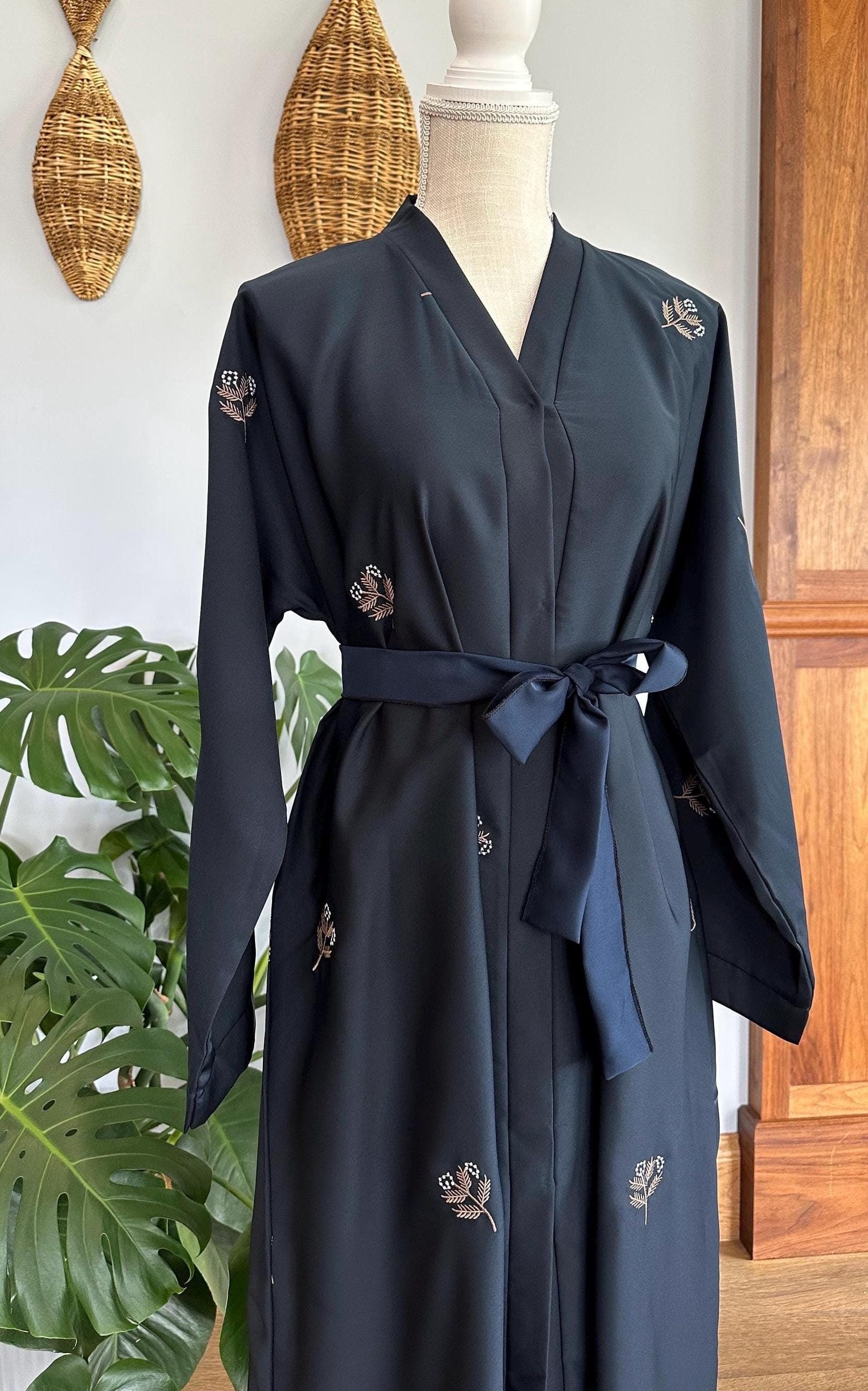 Navy Blue Beaded Flower Abaya - Elegant Dubai Modest Dress