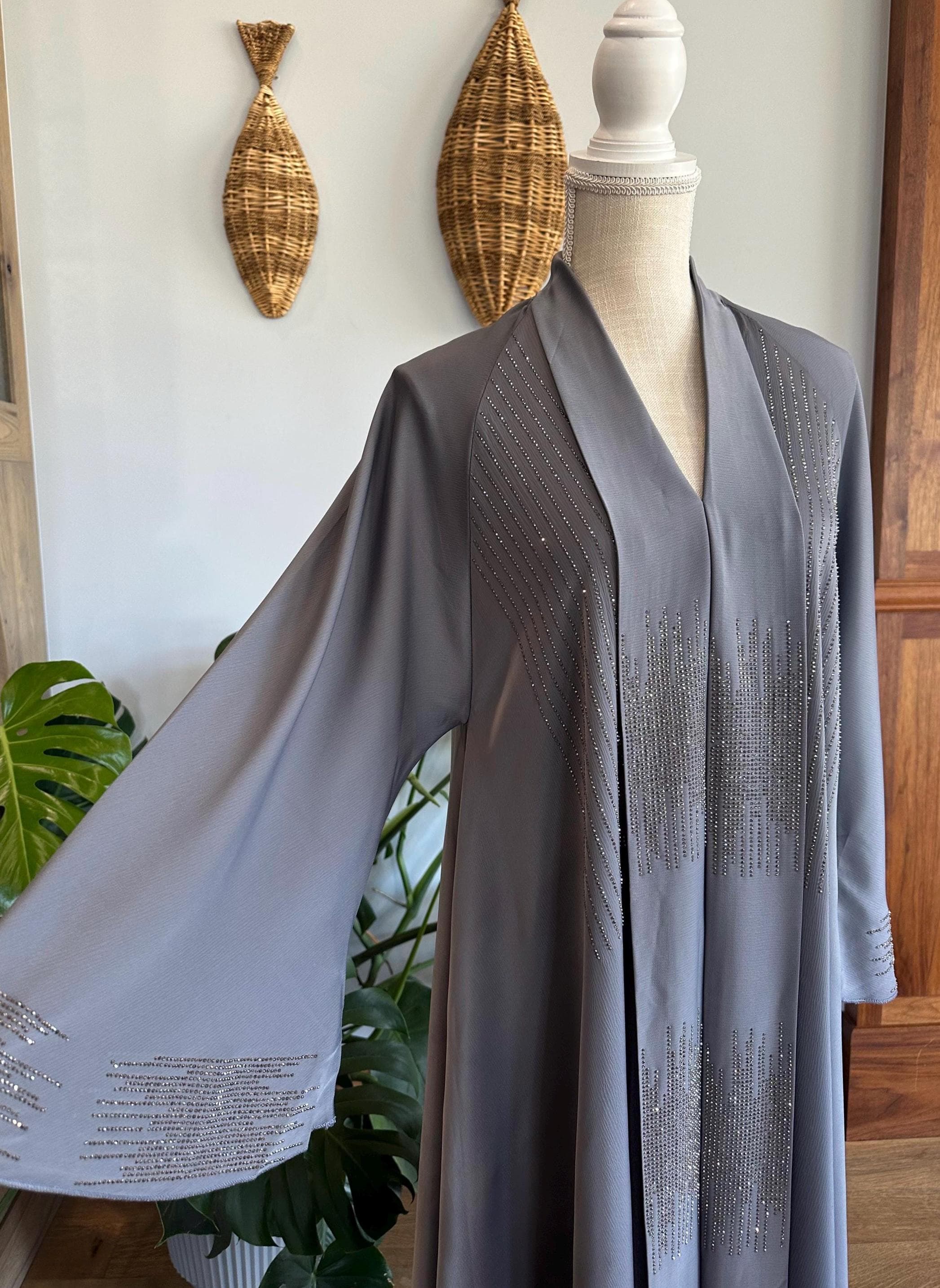 Grey Dubai Abaya with Matching Belt & Headscarf - Modest Women's Dress - image 5