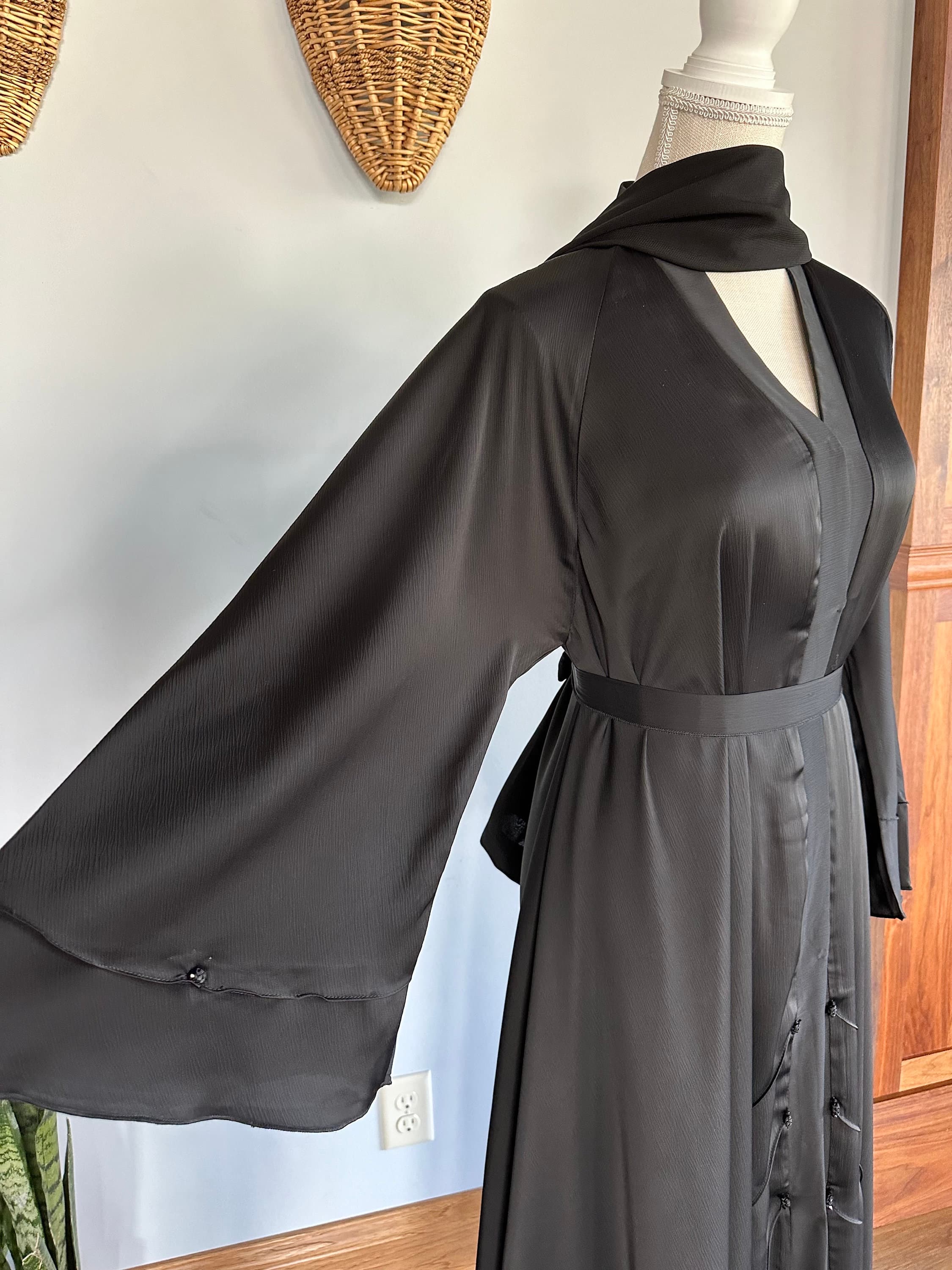 Black Modest Abaya with Matching Belt & Headscarf - image 4