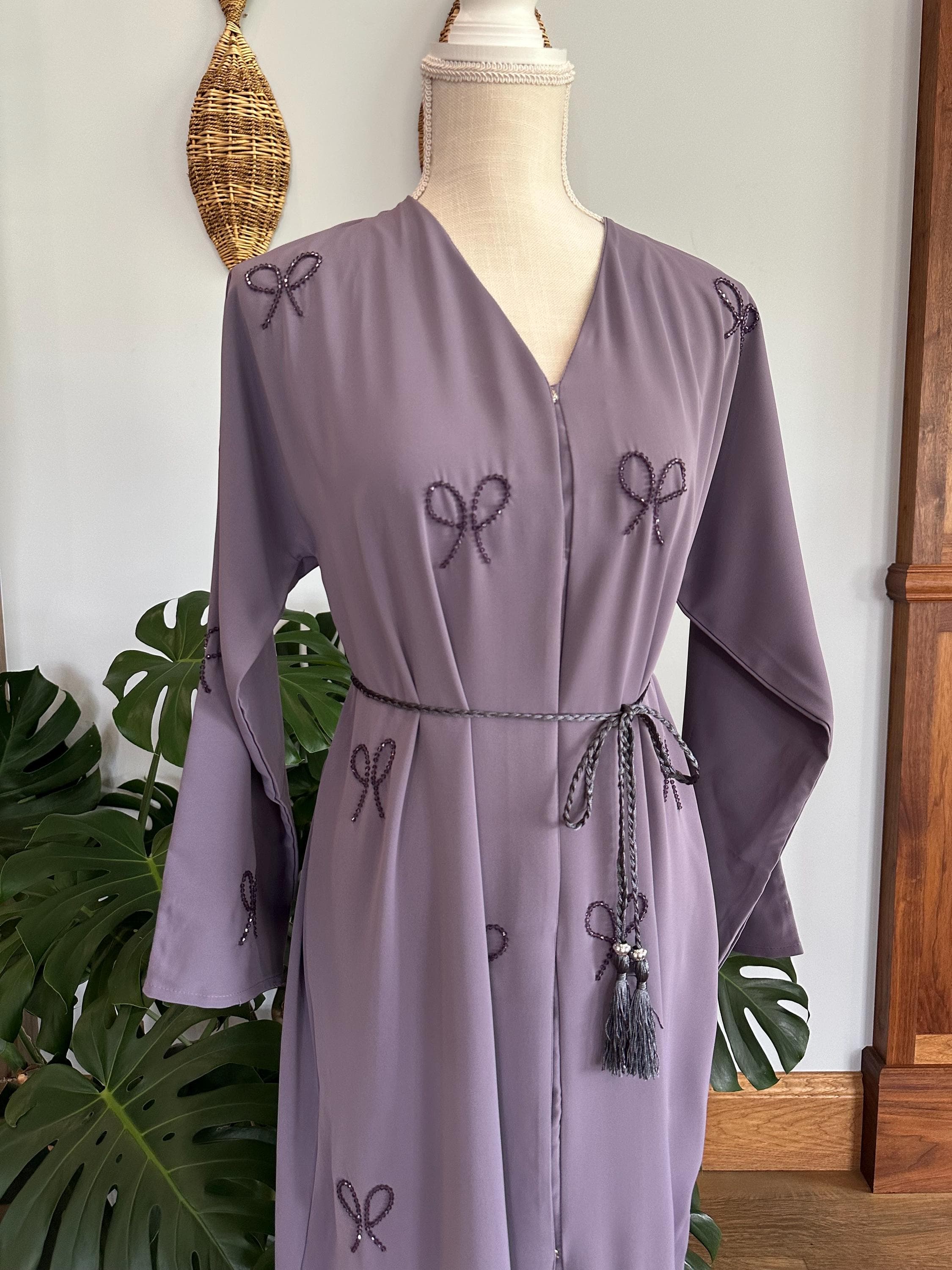 Purple Dubai Abaya with Bedazzled Bows, Women's Modest Dress - image 4
