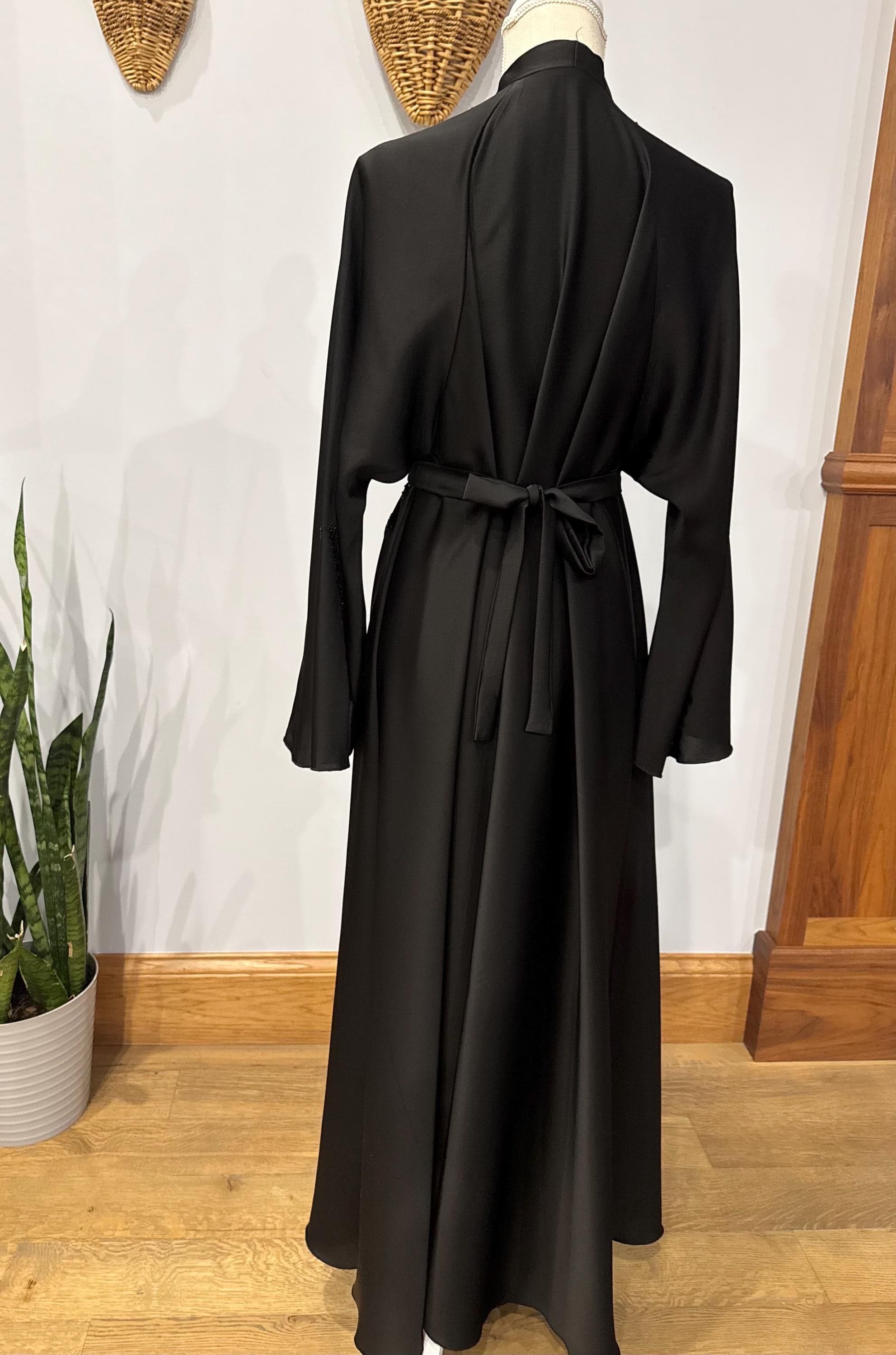 Black Beaded Spiral Abaya with Belt & Headscarf - image 5