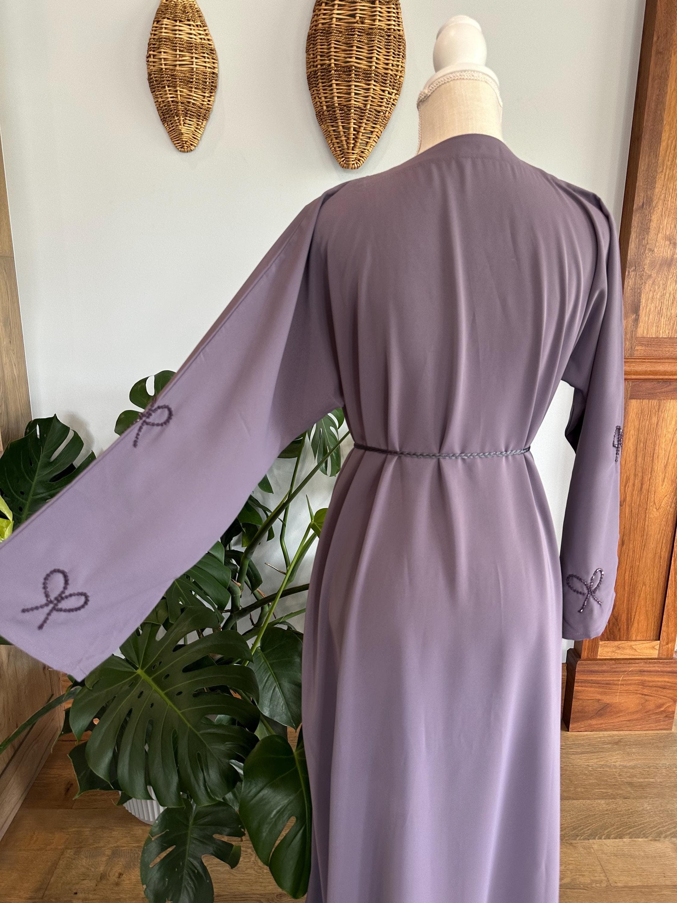 Purple Dubai Abaya with Bedazzled Bows, Women's Modest Dress - image 5