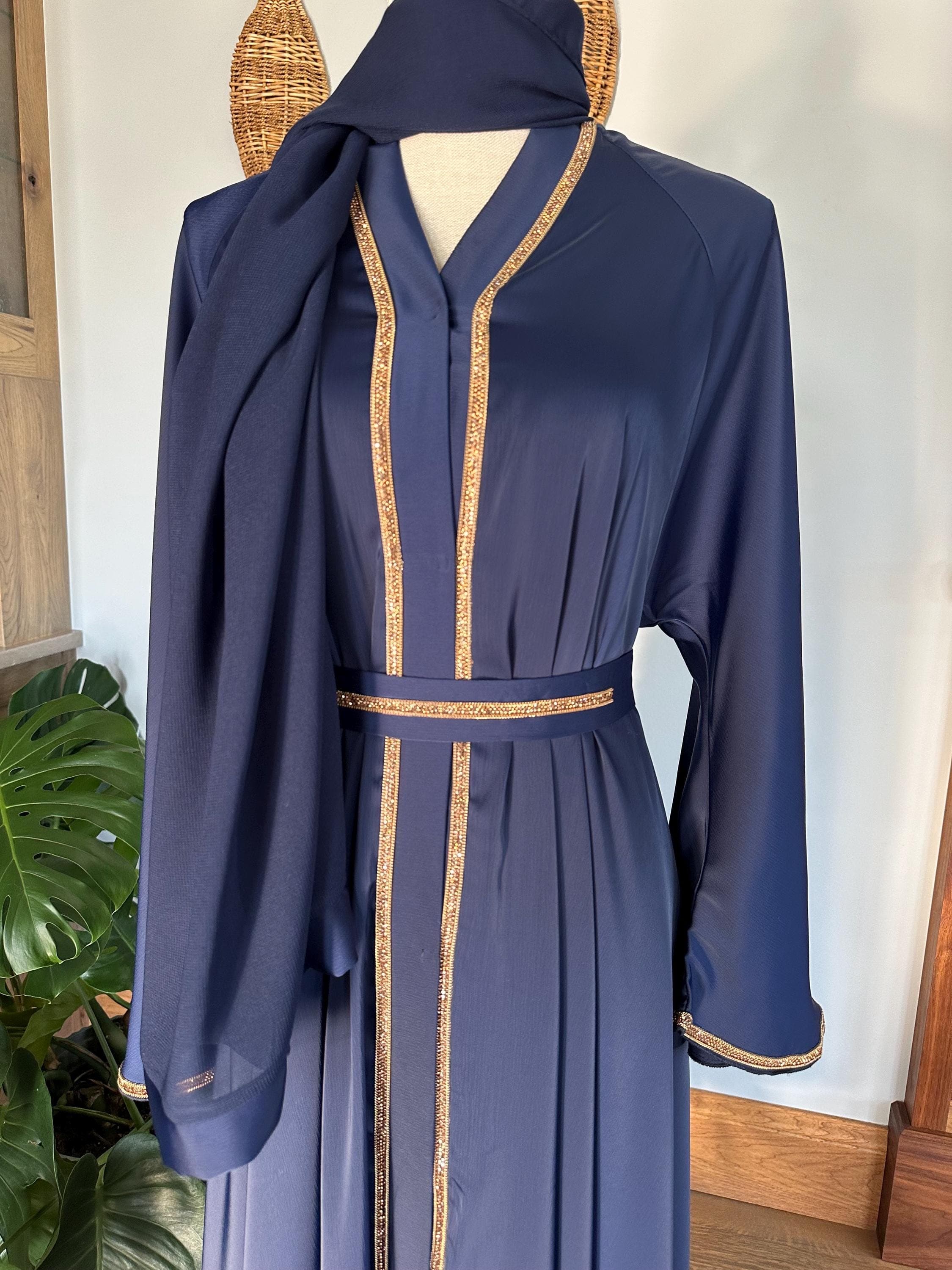Navy Blue Dubai Abaya with Gold Detail: Modest Women's Dress - image 5