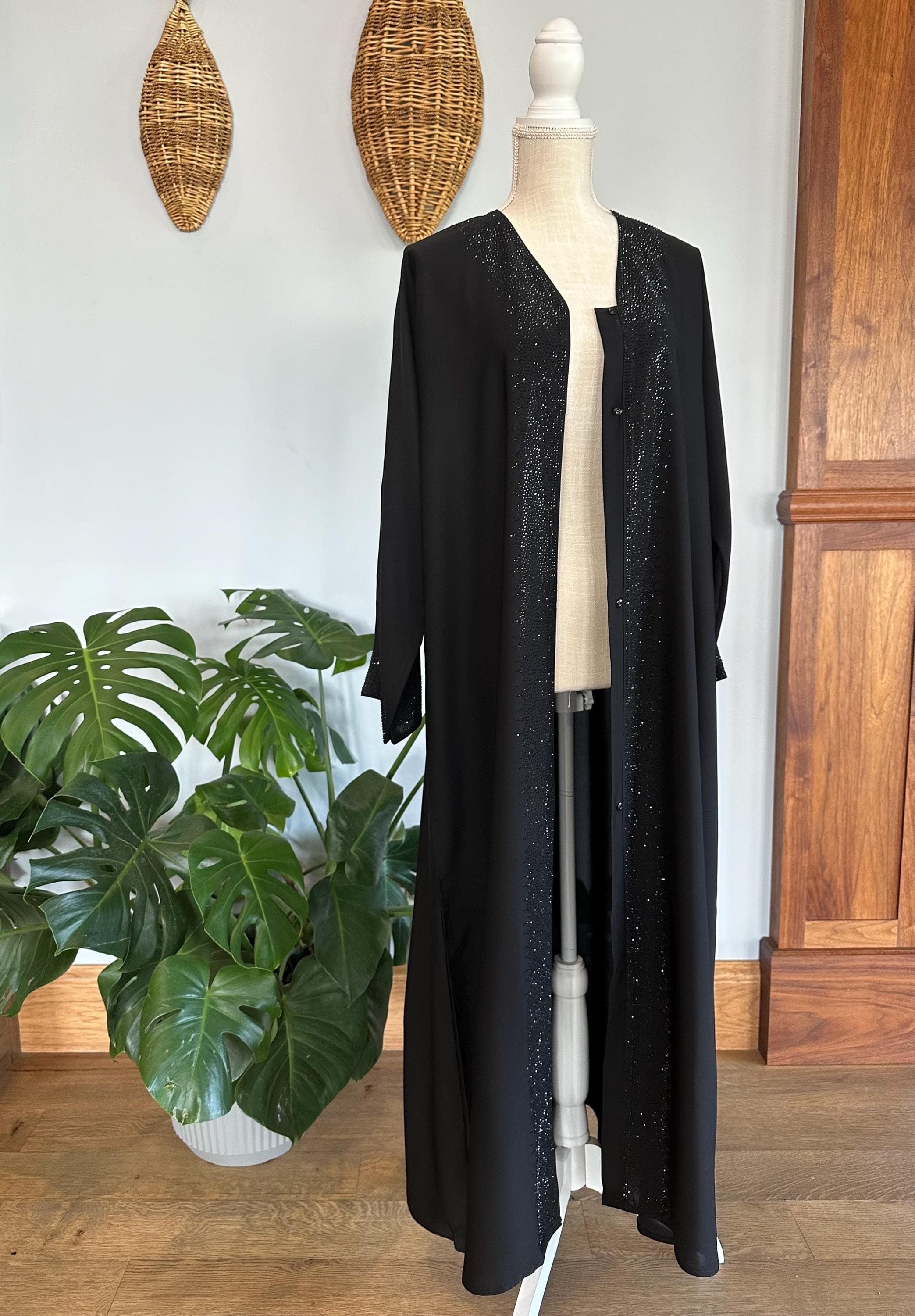 Black Bedazzled Dubai Abaya with Headscarf & Belt - image 3