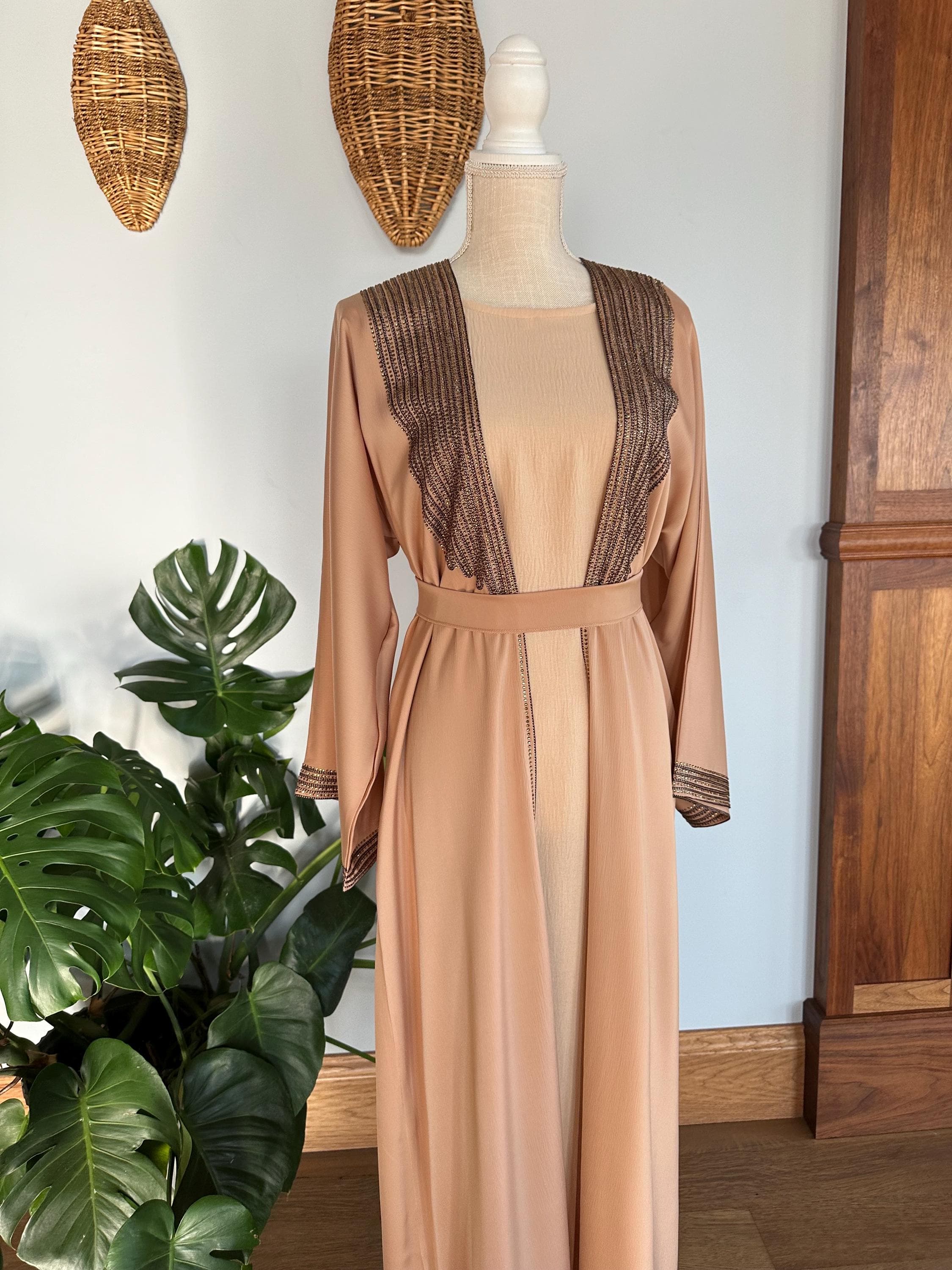 Peach Beige Modest Dubai Abaya, Women's Abaya