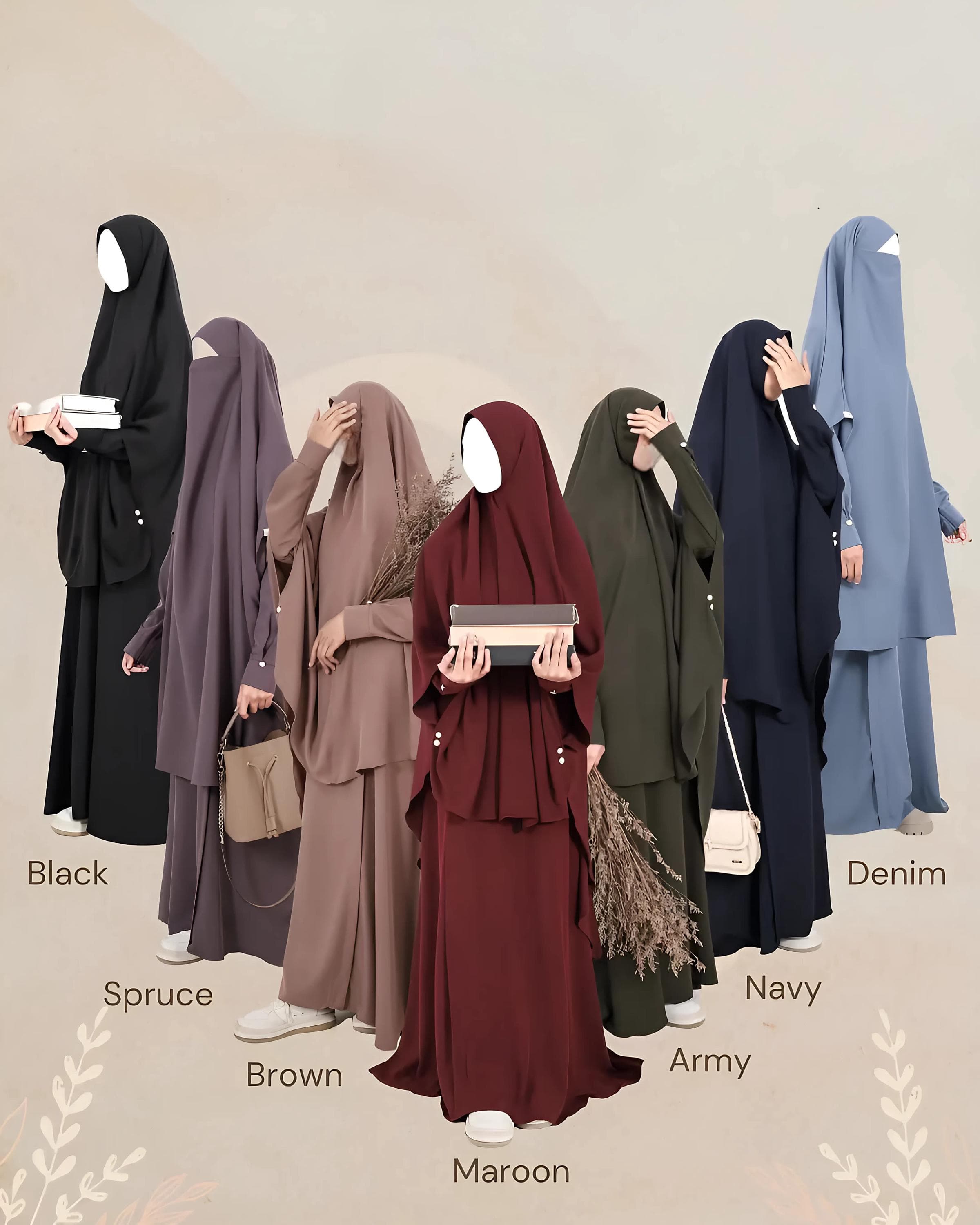 Modern French Khimar Abaya Set: Modest Muslim Prayer Outfit
