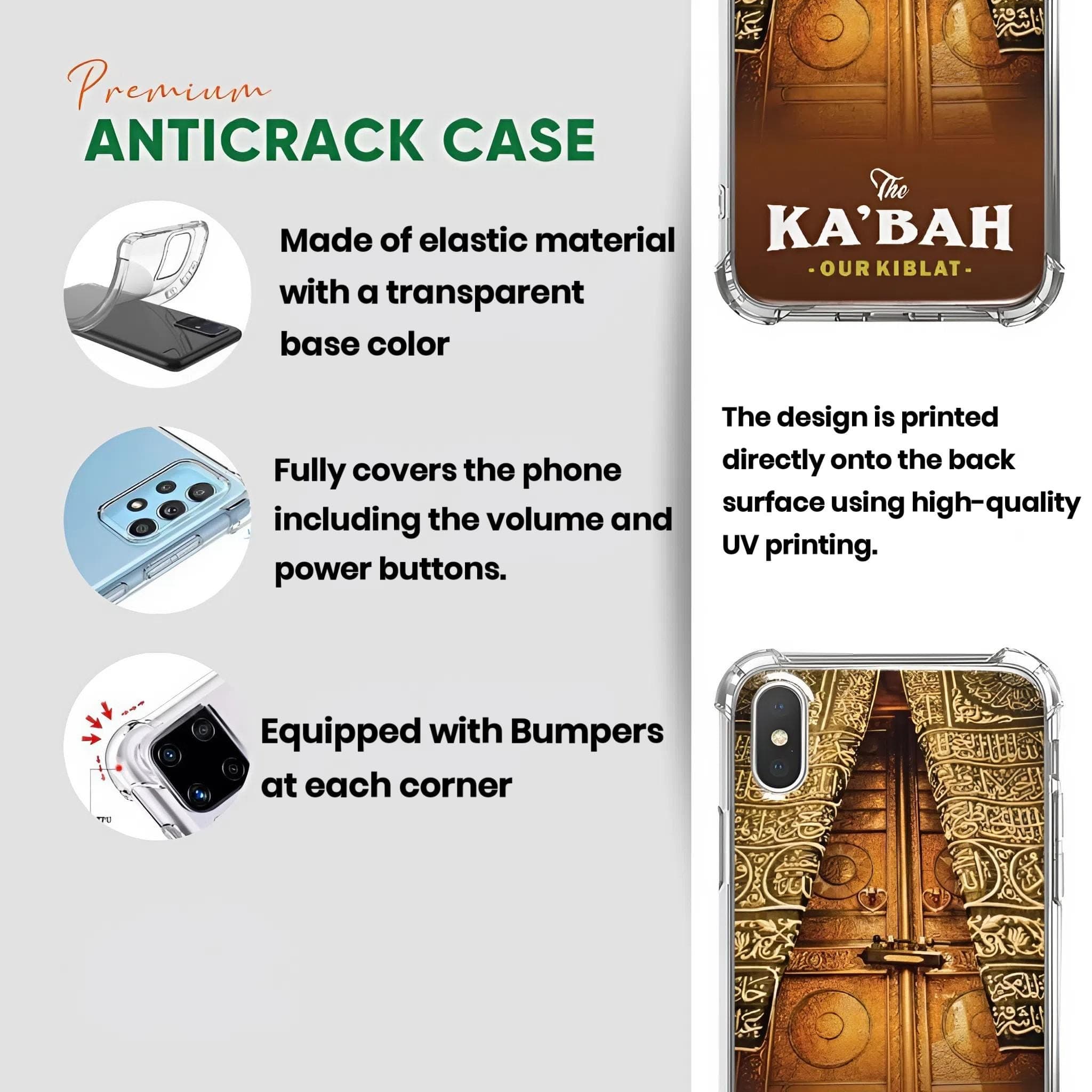 Detailed architectural art and historical figure illustrations printed on various premium phone case styles like tempered glass and matte black.