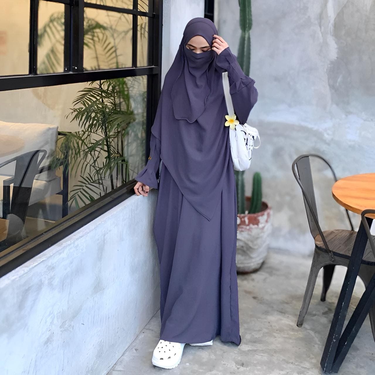 Modest Abaya French Khimar Set: Crinkle Airflow Islamic Dress