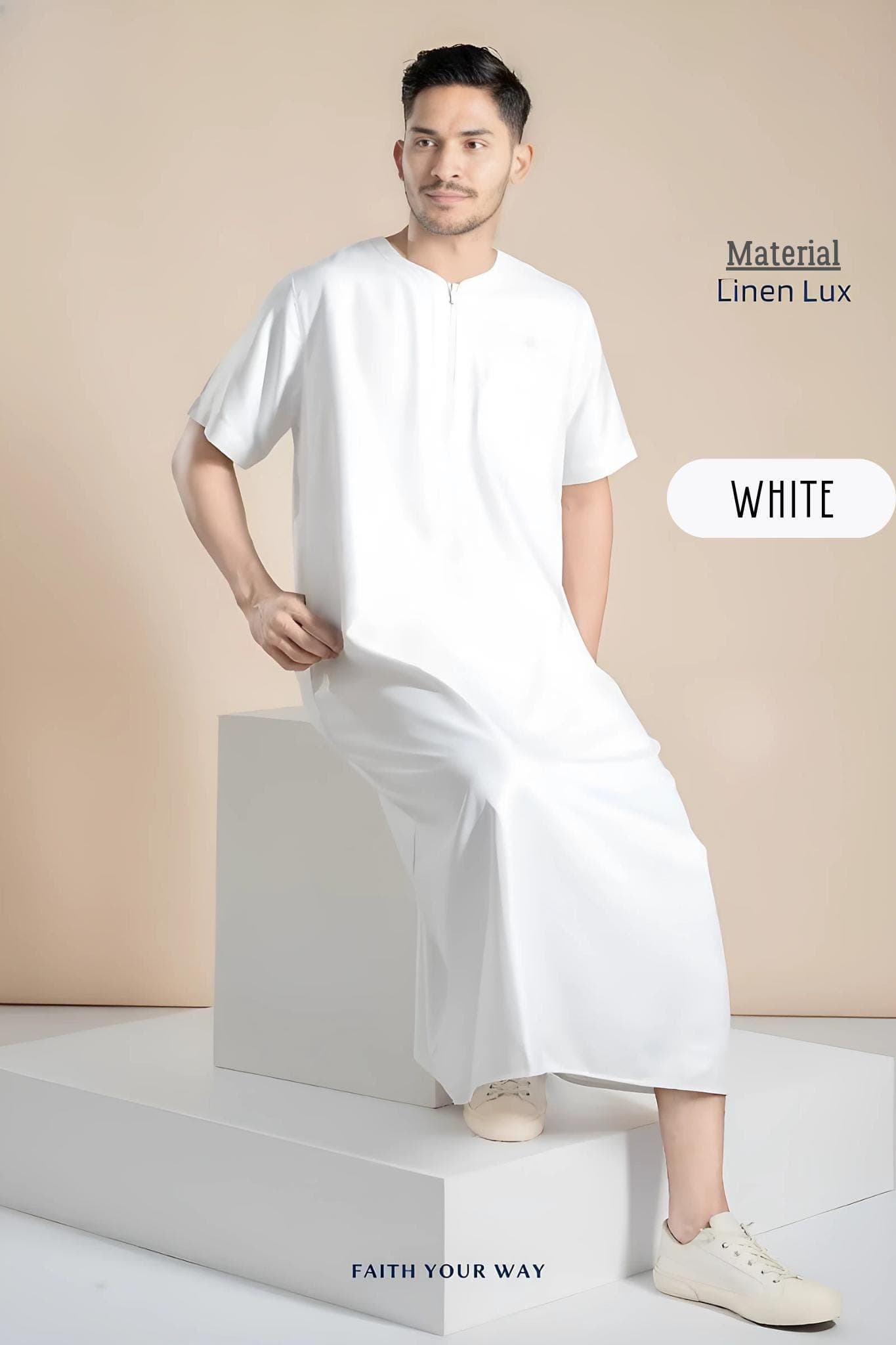 Men's Linen Lux Short Sleeve Jubba Thobe: Islamic Prayer Garment