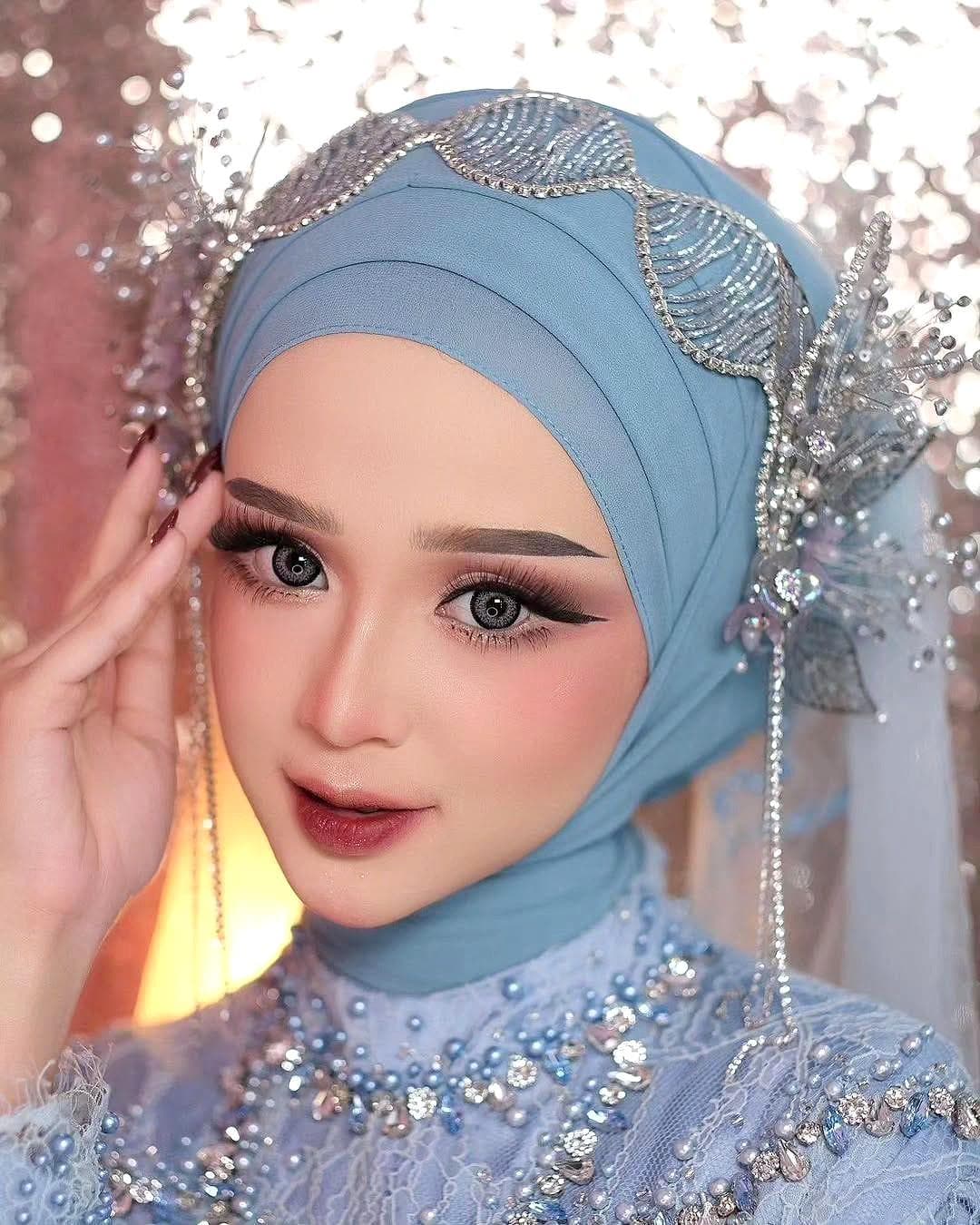 Silver Crystal Pearl Bridal Headpiece: Muslim Wedding Hijab Tiara Crown - image 5