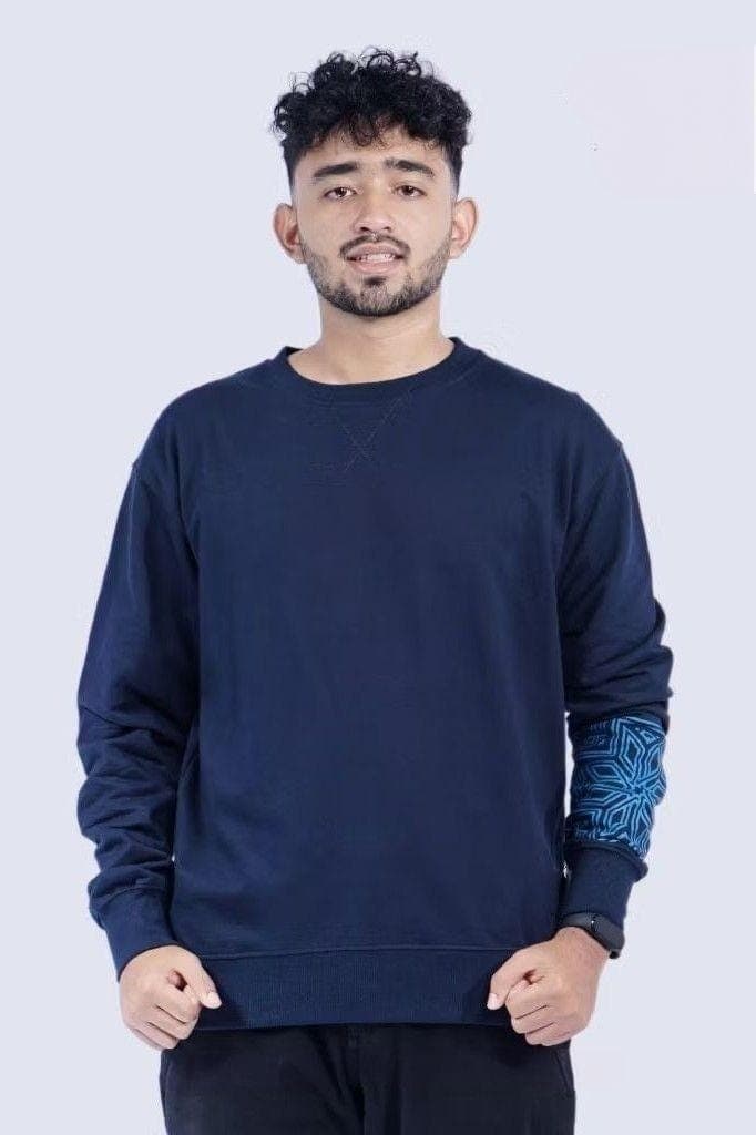 “Men’s black sweatshirt with Middle Eastern pattern on sleeve, made from soft Combed Baby Terry fabric”